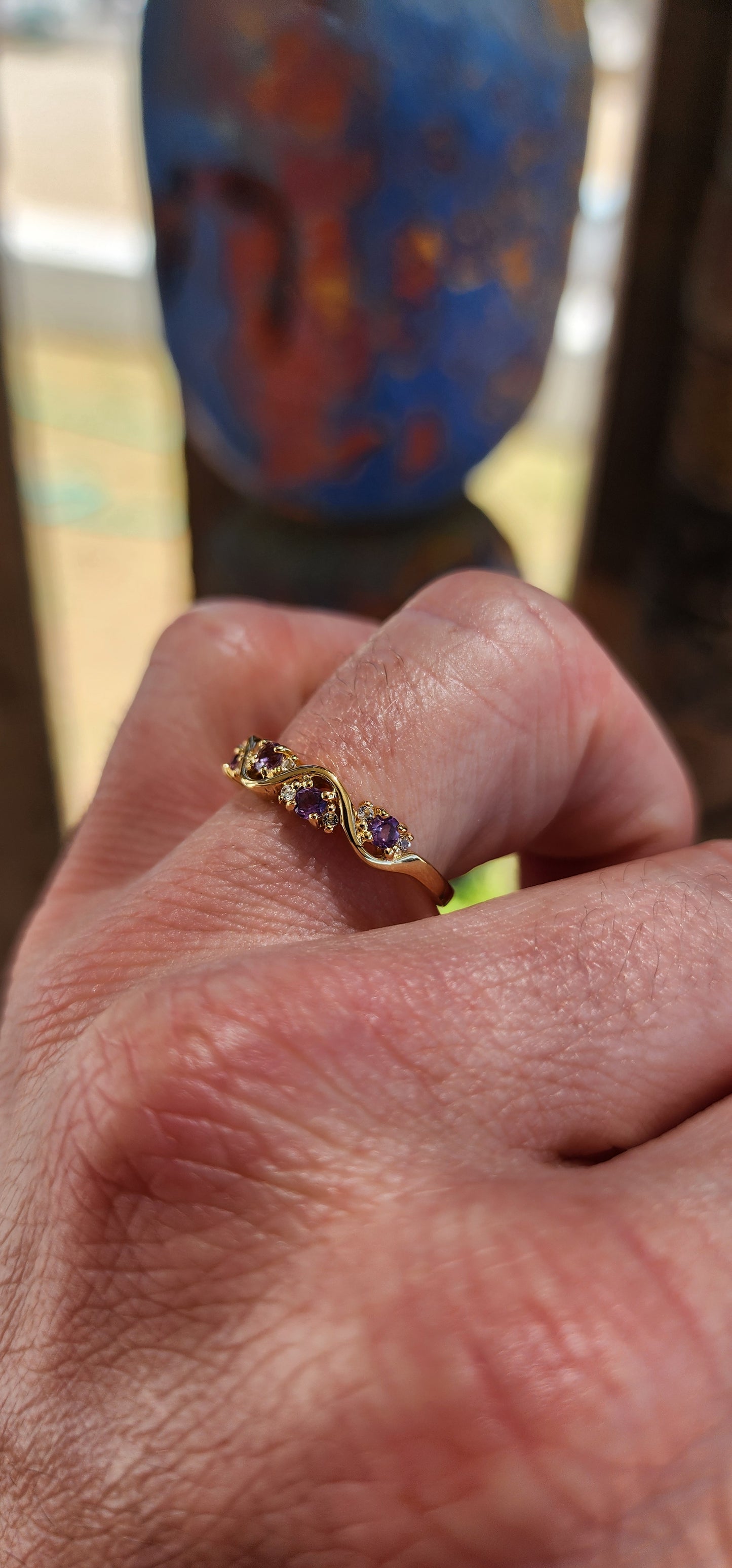 Amethyst "Wave" Half Eternity Stacking ring.
