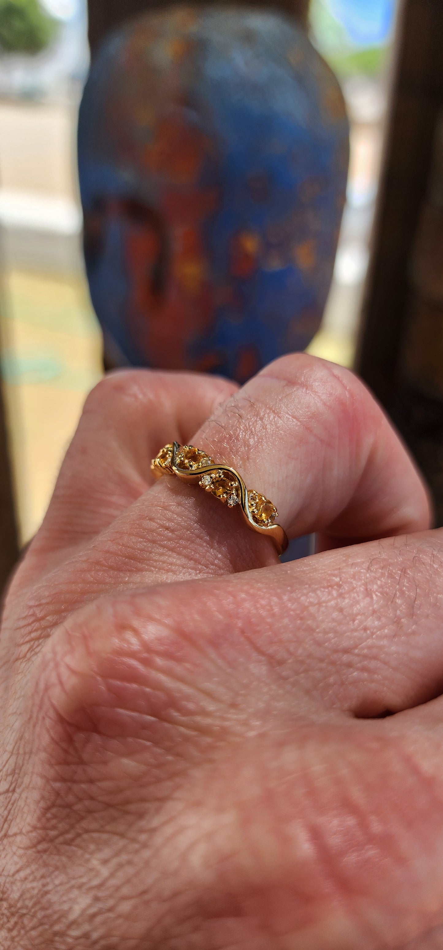 Orange Madeira Citrine "Wave" Half Eternity Stacking ring.