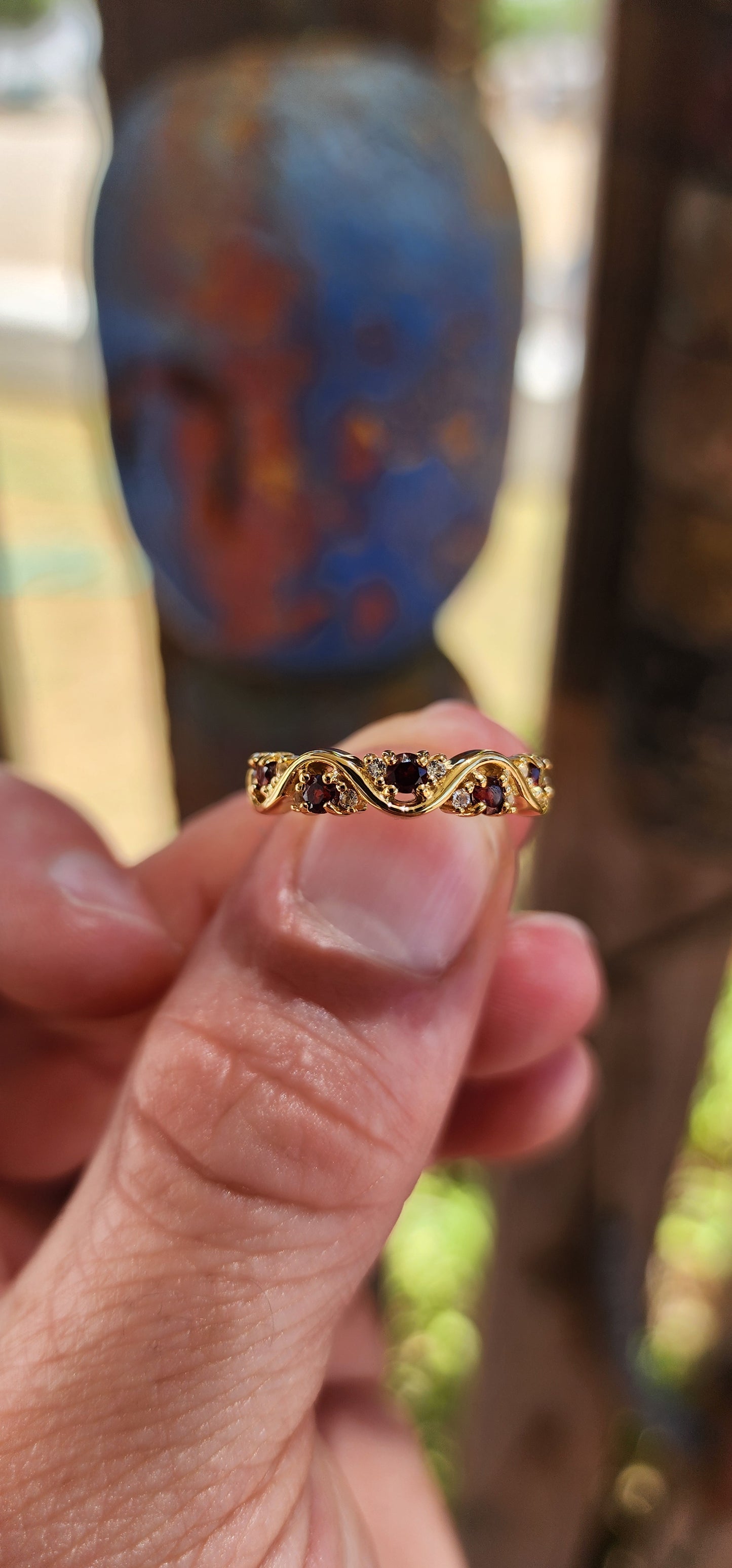 Garnet "Wave" Half Eternity Stacking ring.