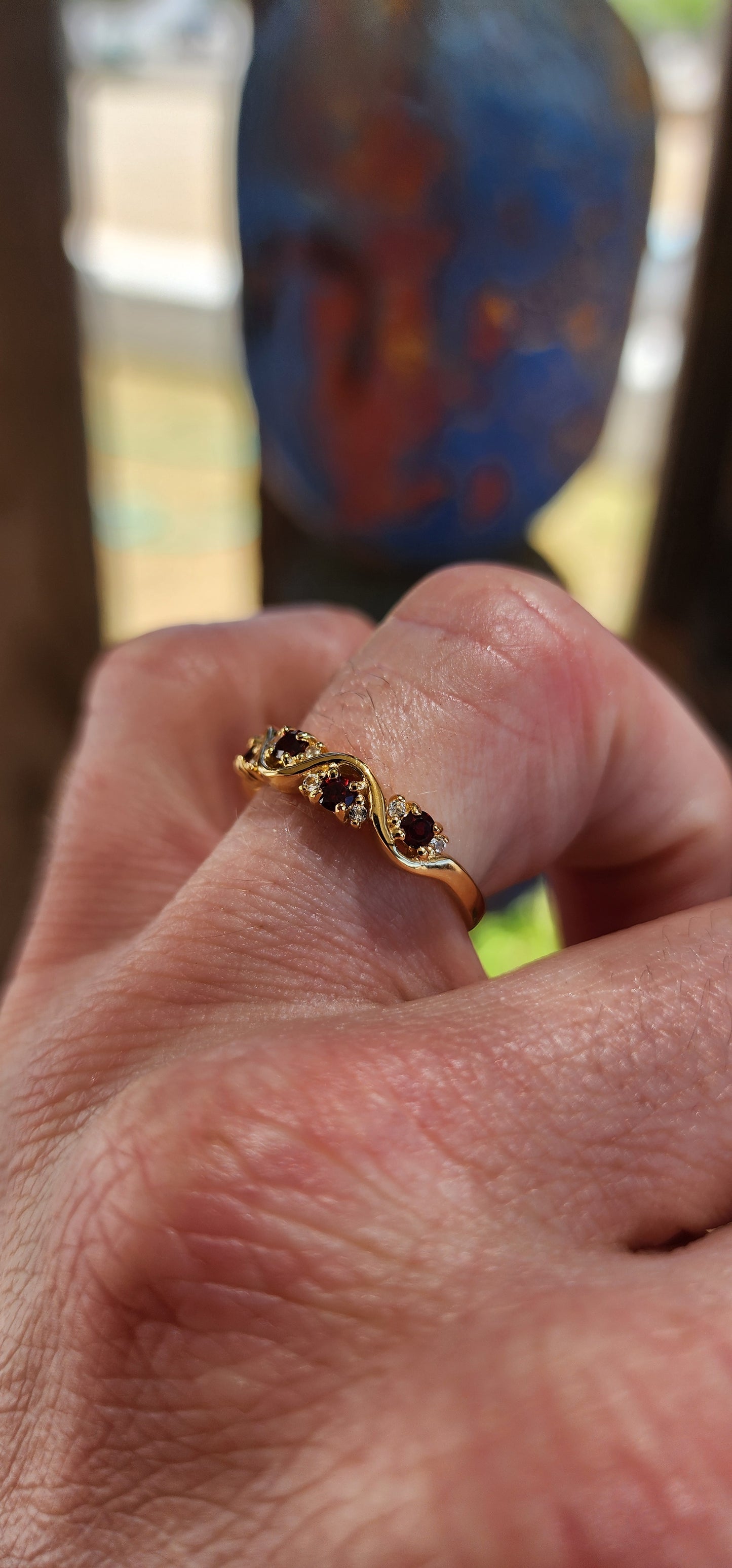 Garnet "Wave" Half Eternity Stacking ring.