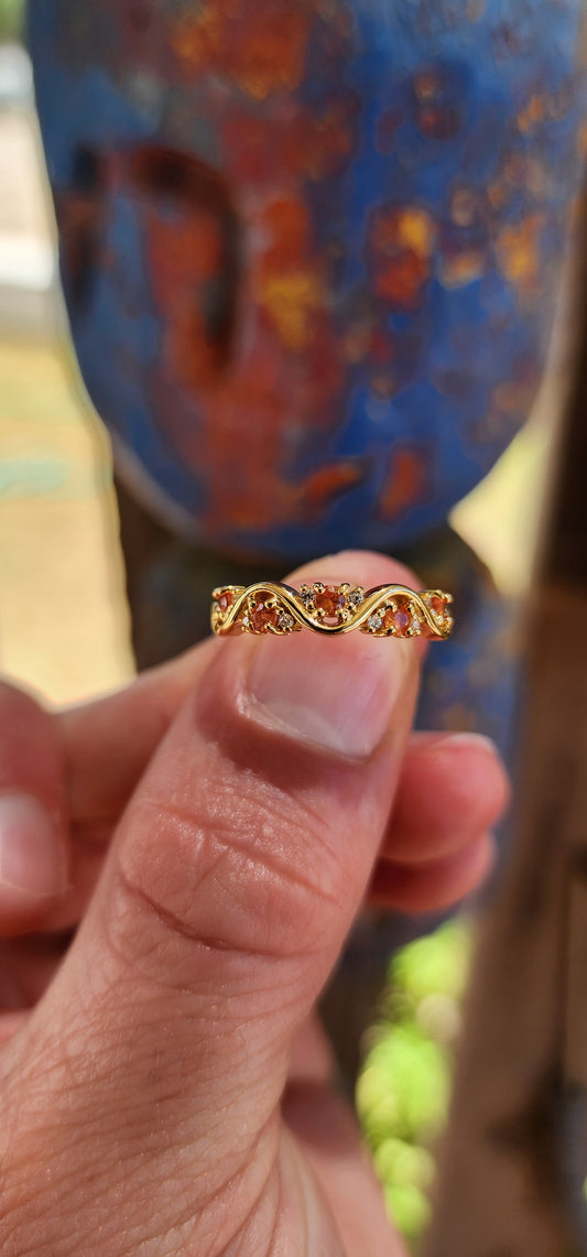 Orange Sapphire "Wave" Half Eternity Stacking ring.