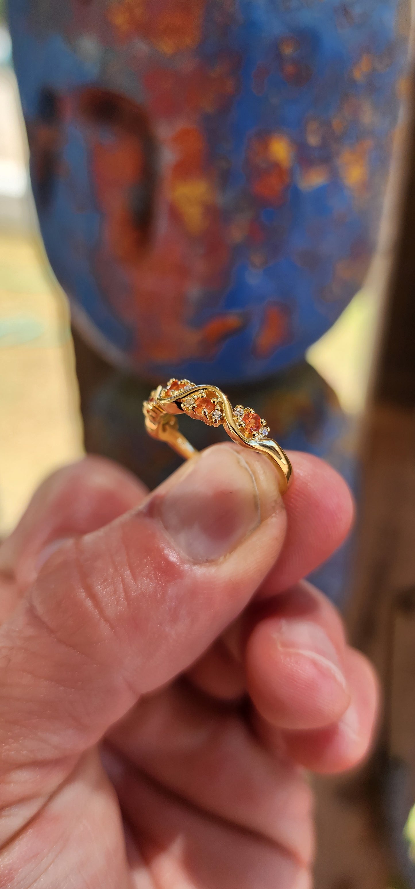 Orange Sapphire "Wave" Half Eternity Stacking ring.