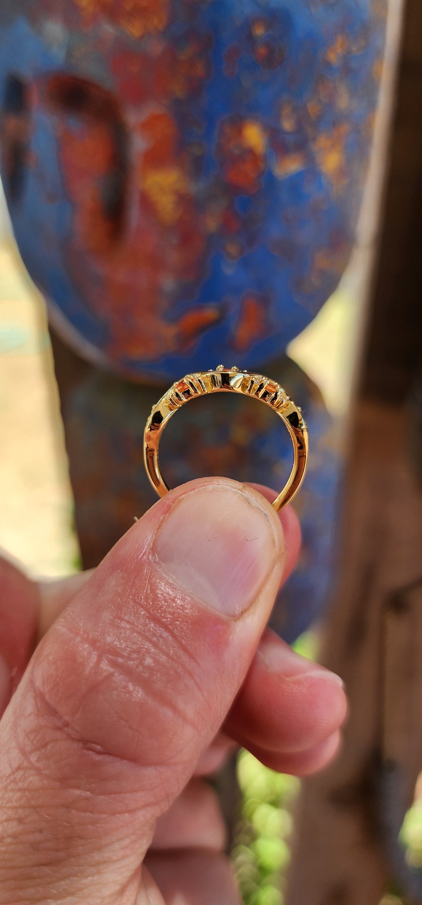 Orange Sapphire "Wave" Half Eternity Stacking ring.