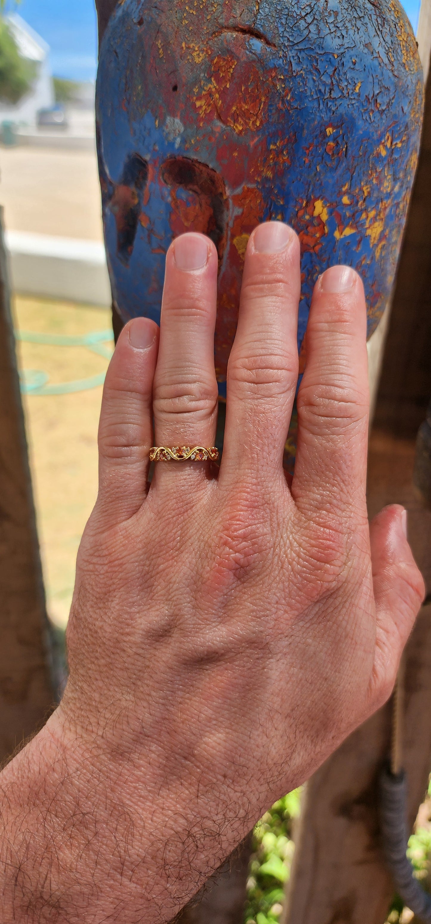 Orange Sapphire "Wave" Half Eternity Stacking ring.