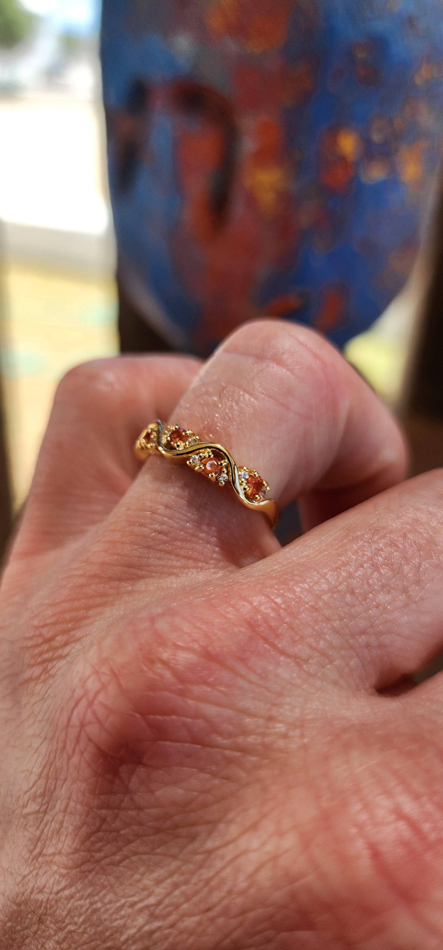 Orange Sapphire "Wave" Half Eternity Stacking ring.