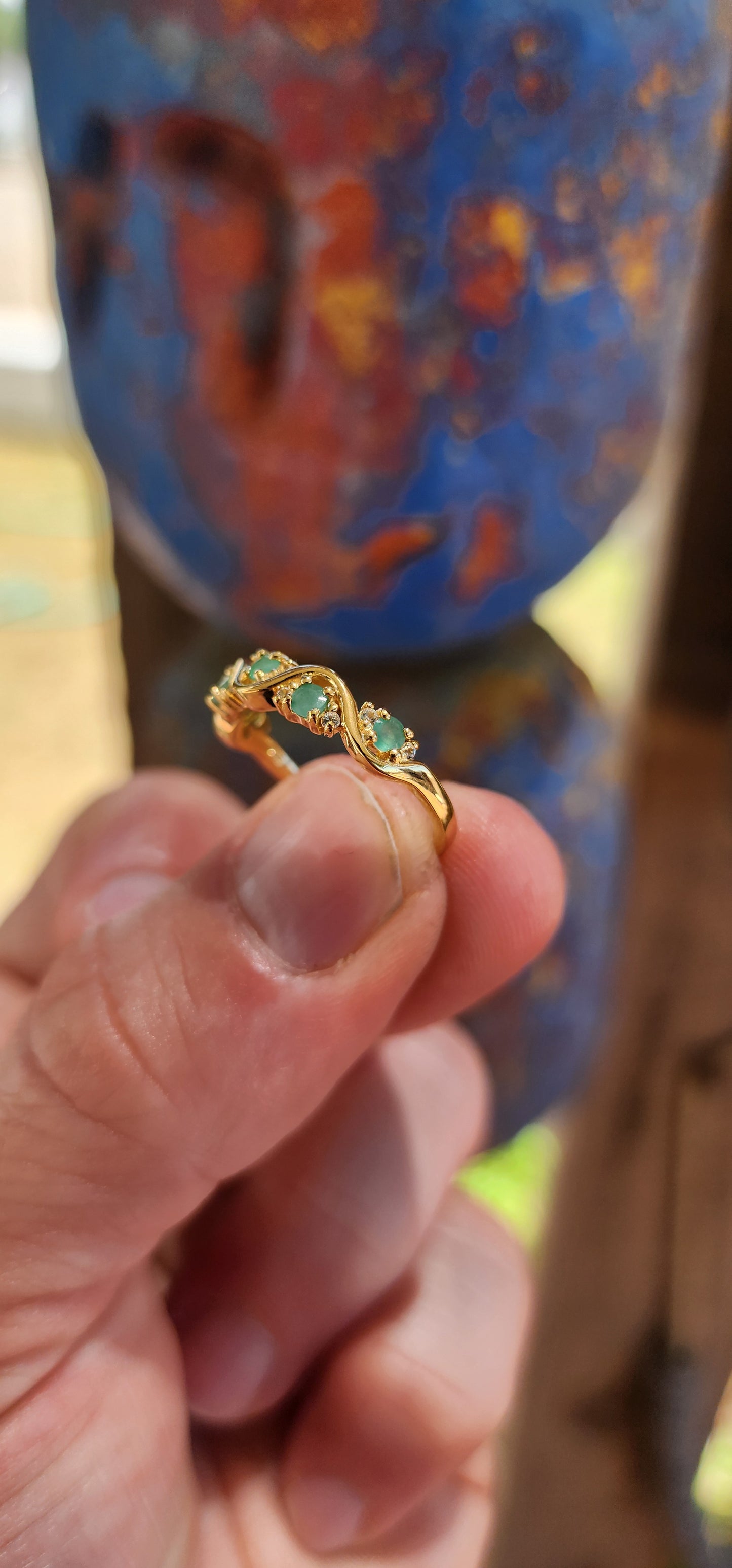 Emerald "Wave" Half Eternity Stacking ring.