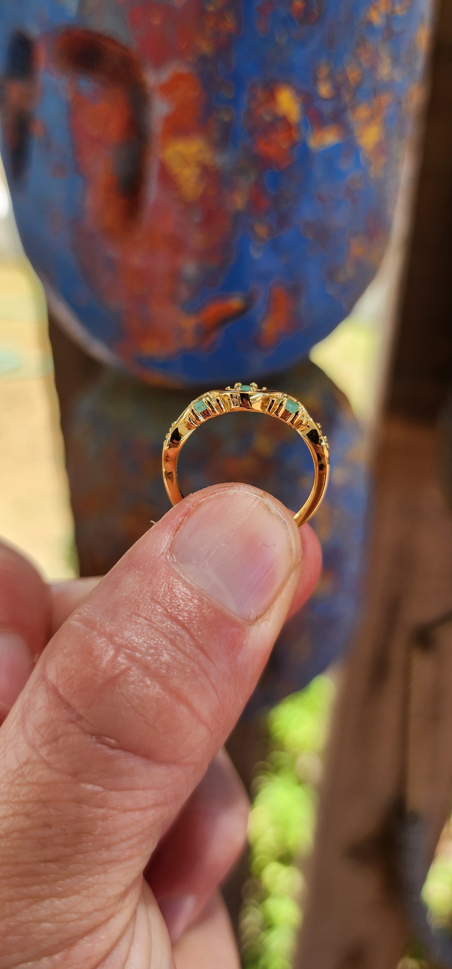 Emerald "Wave" Half Eternity Stacking ring.