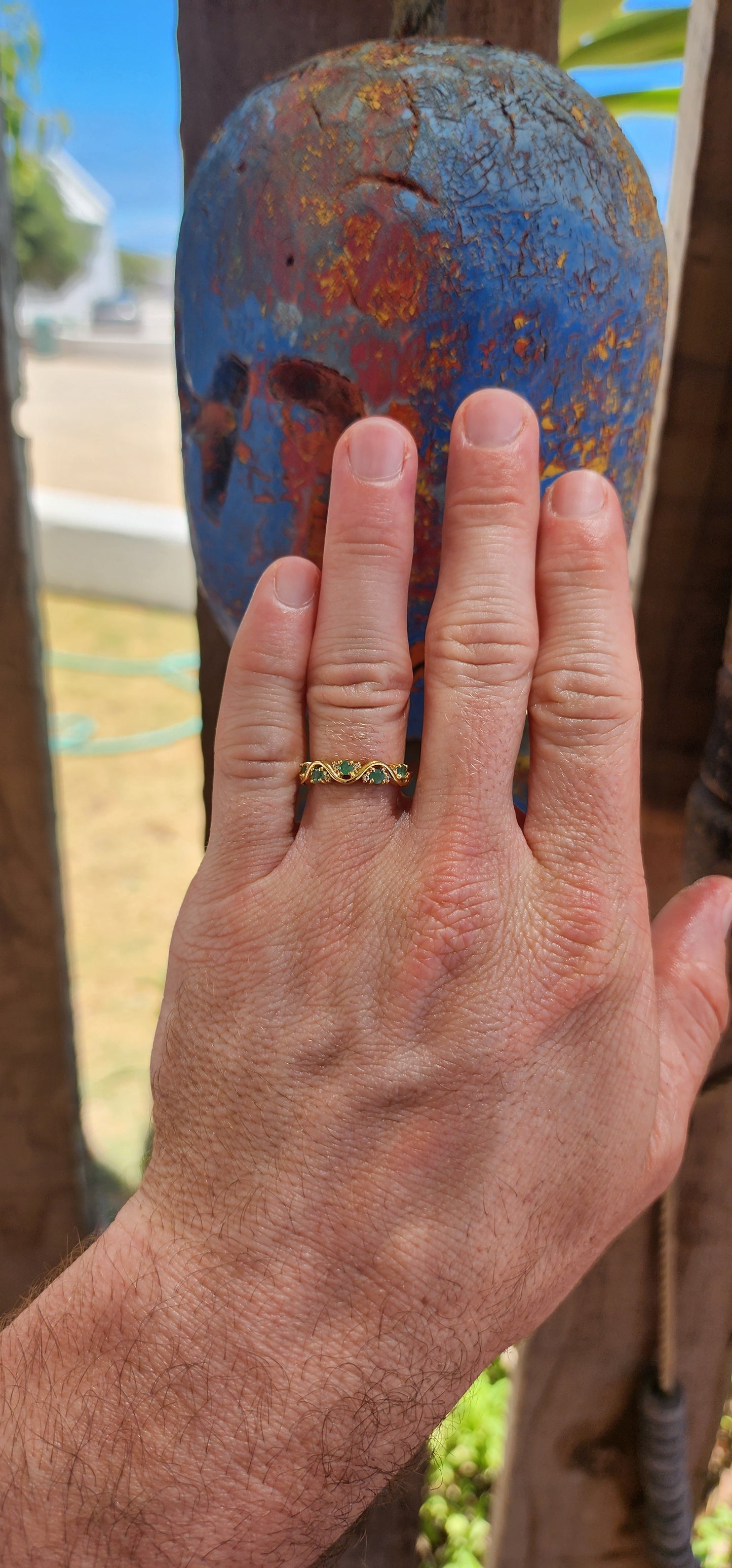Emerald "Wave" Half Eternity Stacking ring.