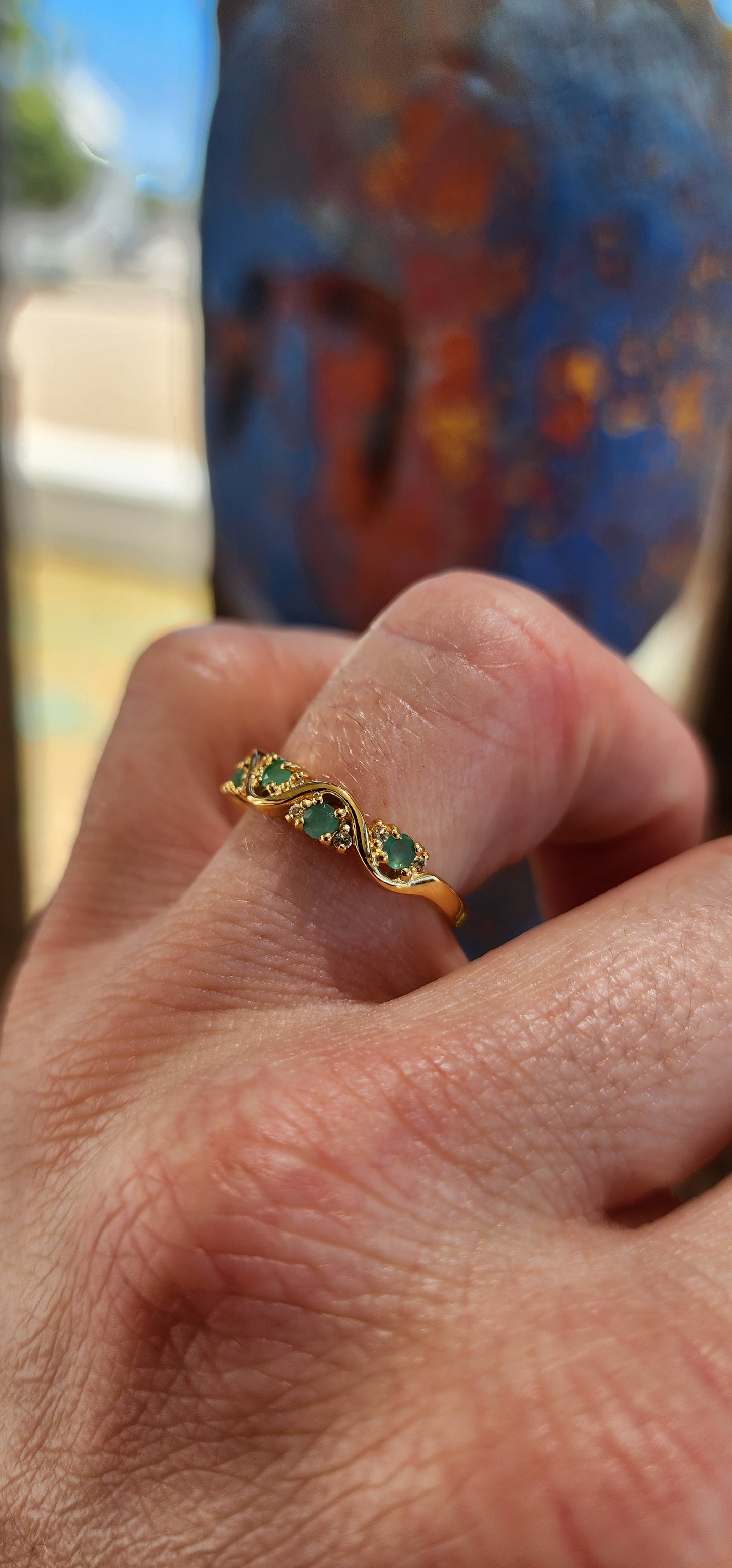 Emerald "Wave" Half Eternity Stacking ring.