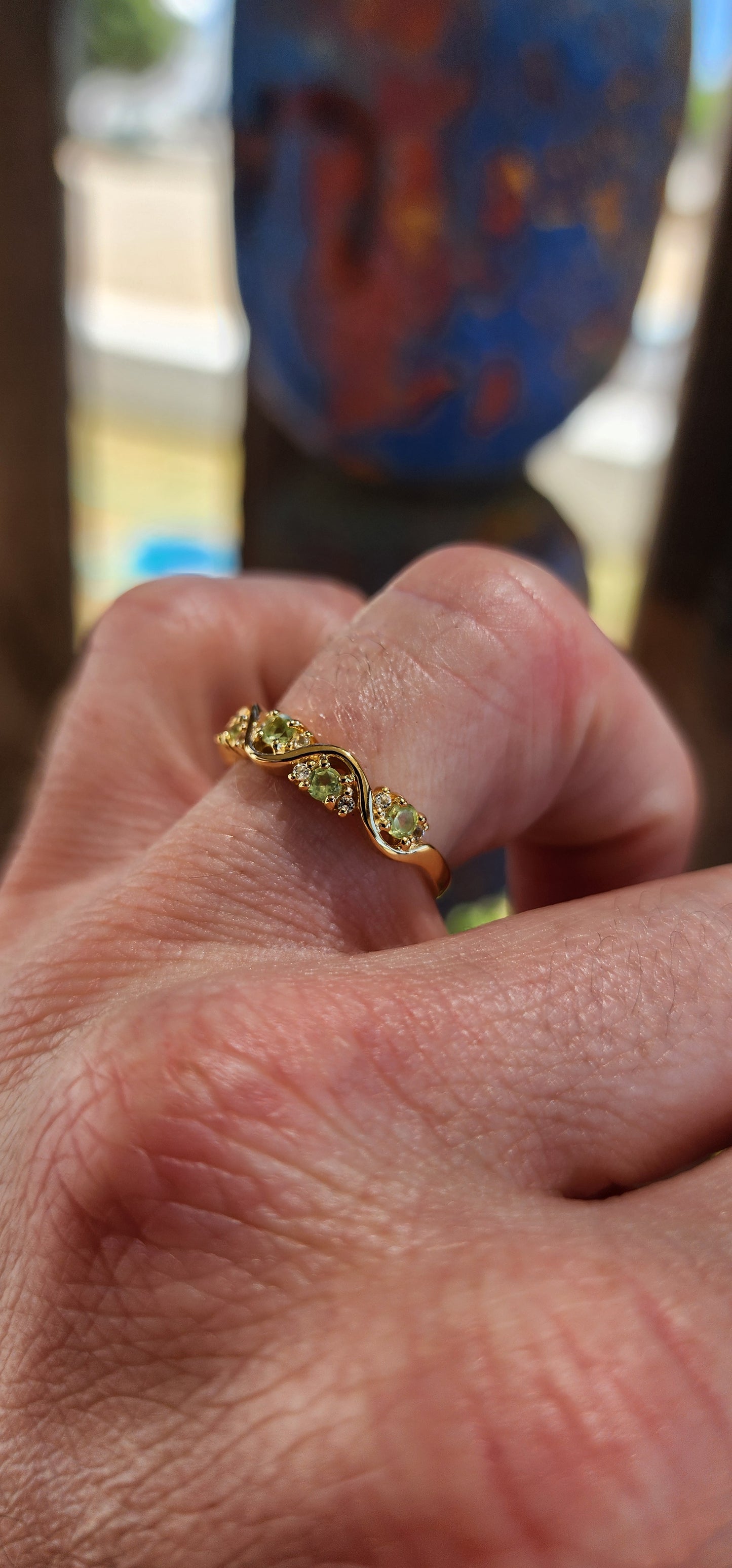 Peridot "Wave" Half Eternity Stacking ring.