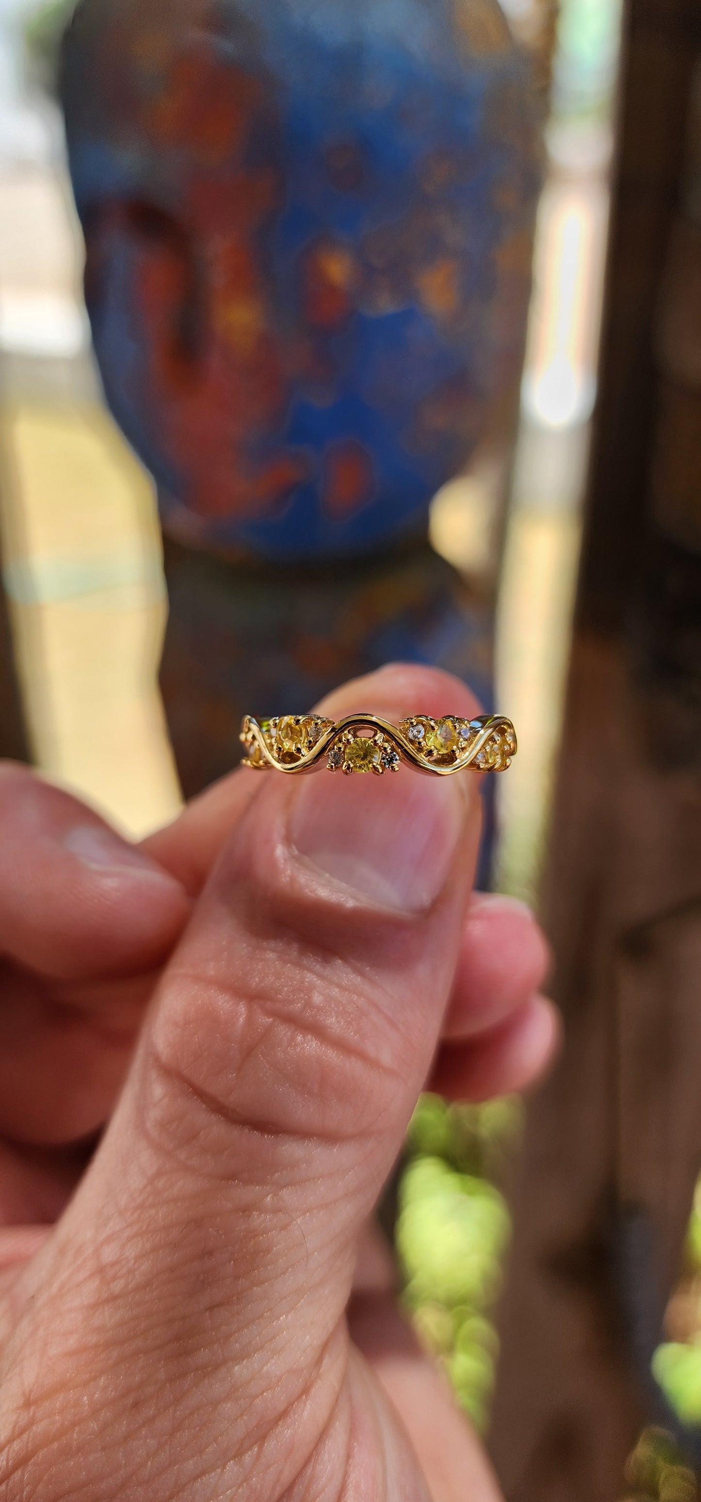 Yellow Sapphire "Wave" Half Eternity Stacking ring.