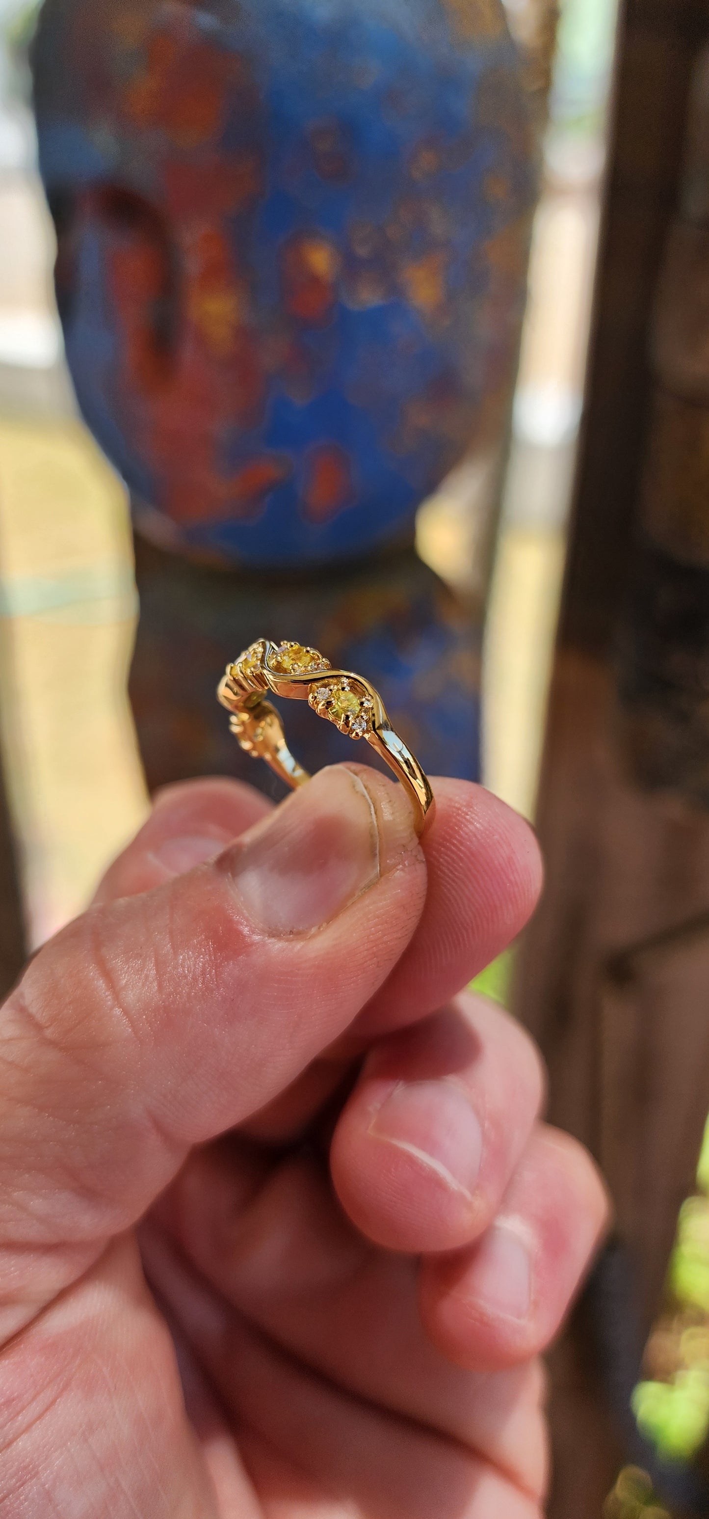 Yellow Sapphire "Wave" Half Eternity Stacking ring.