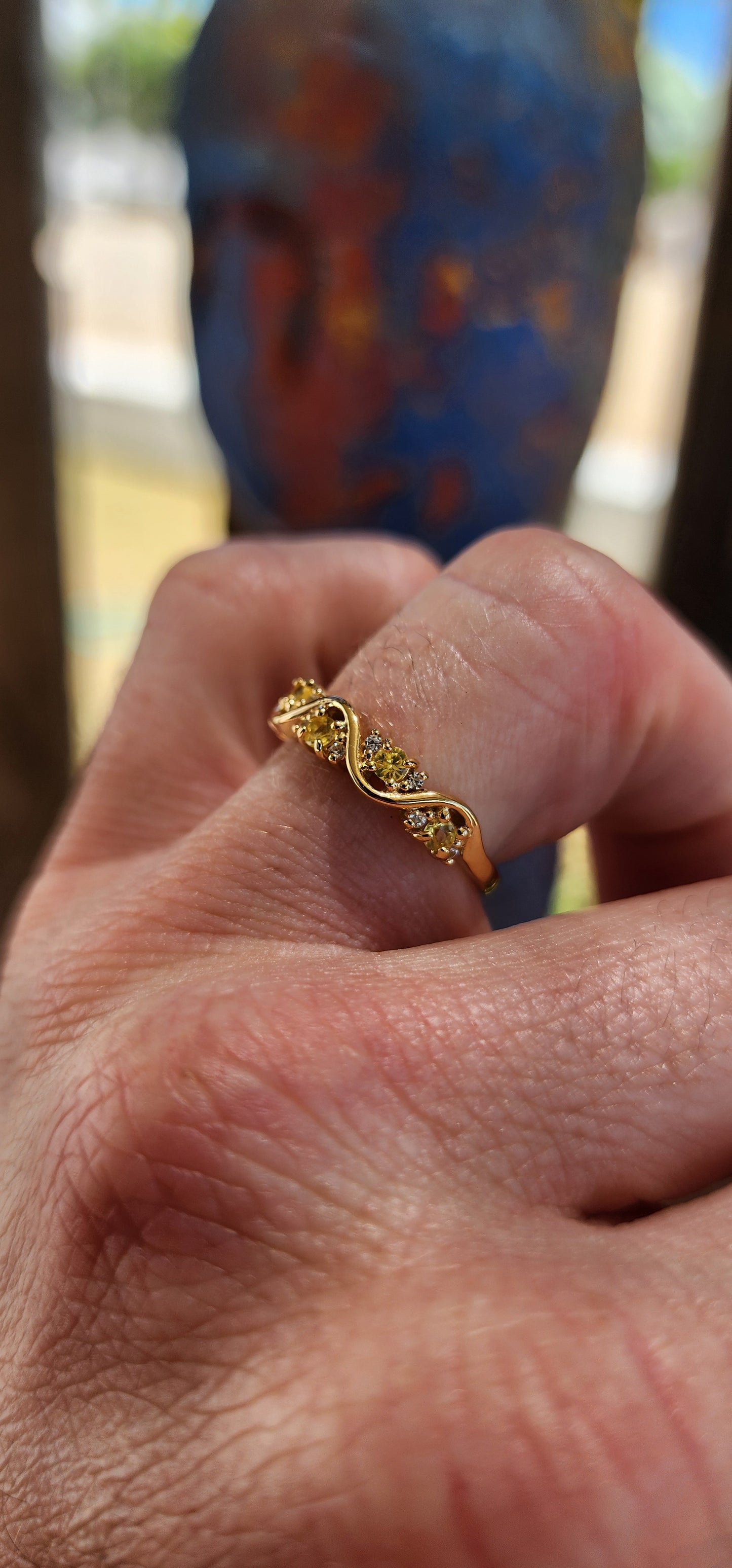 Yellow Sapphire "Wave" Half Eternity Stacking ring.