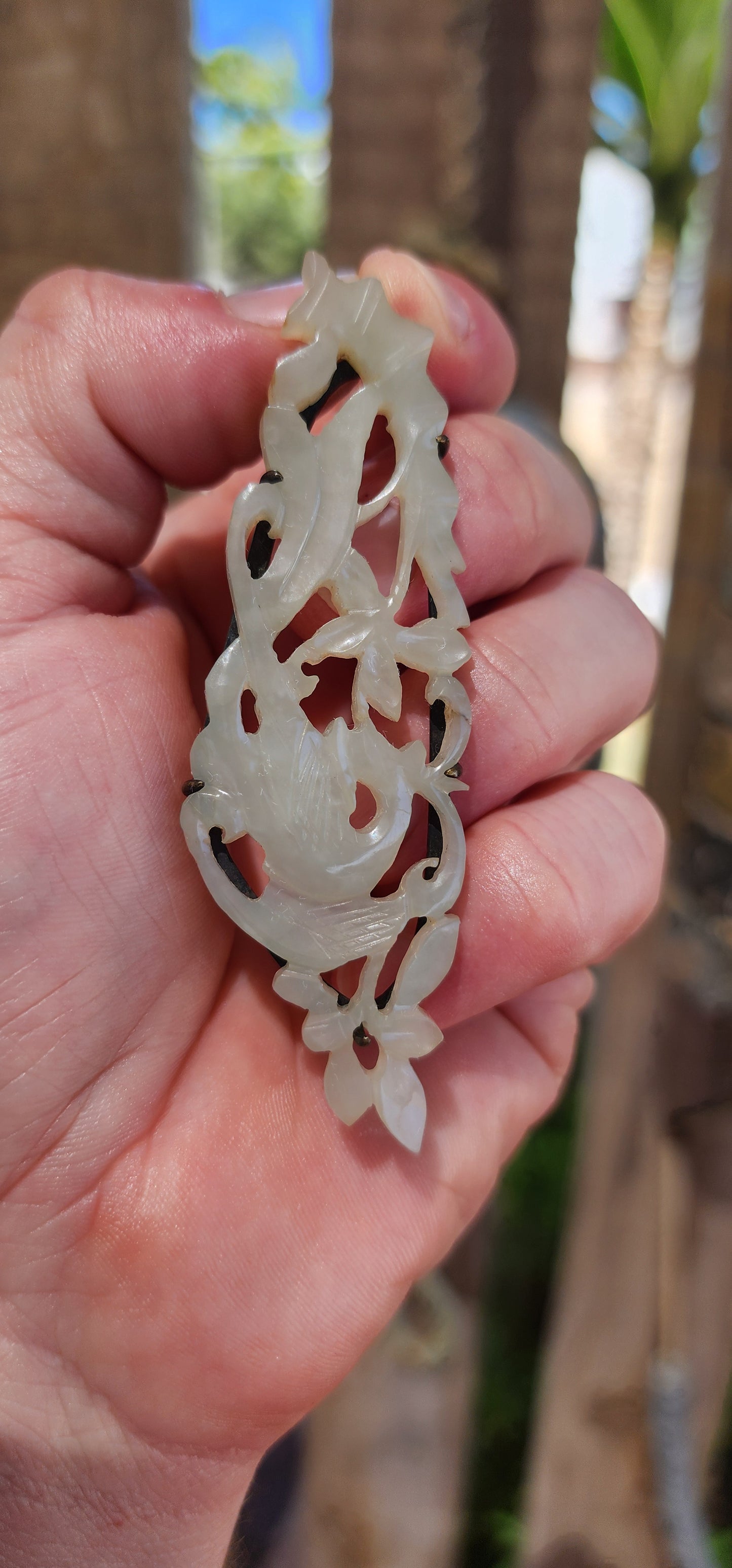 A truly soulful treasure from Imperial China, this generously sized pendant is exquisitely hand-carved from pale celadon Hetian (Hotan) jade and dates to the Qing Dynasty (circa mid–late 19th century, approx. 1800s).