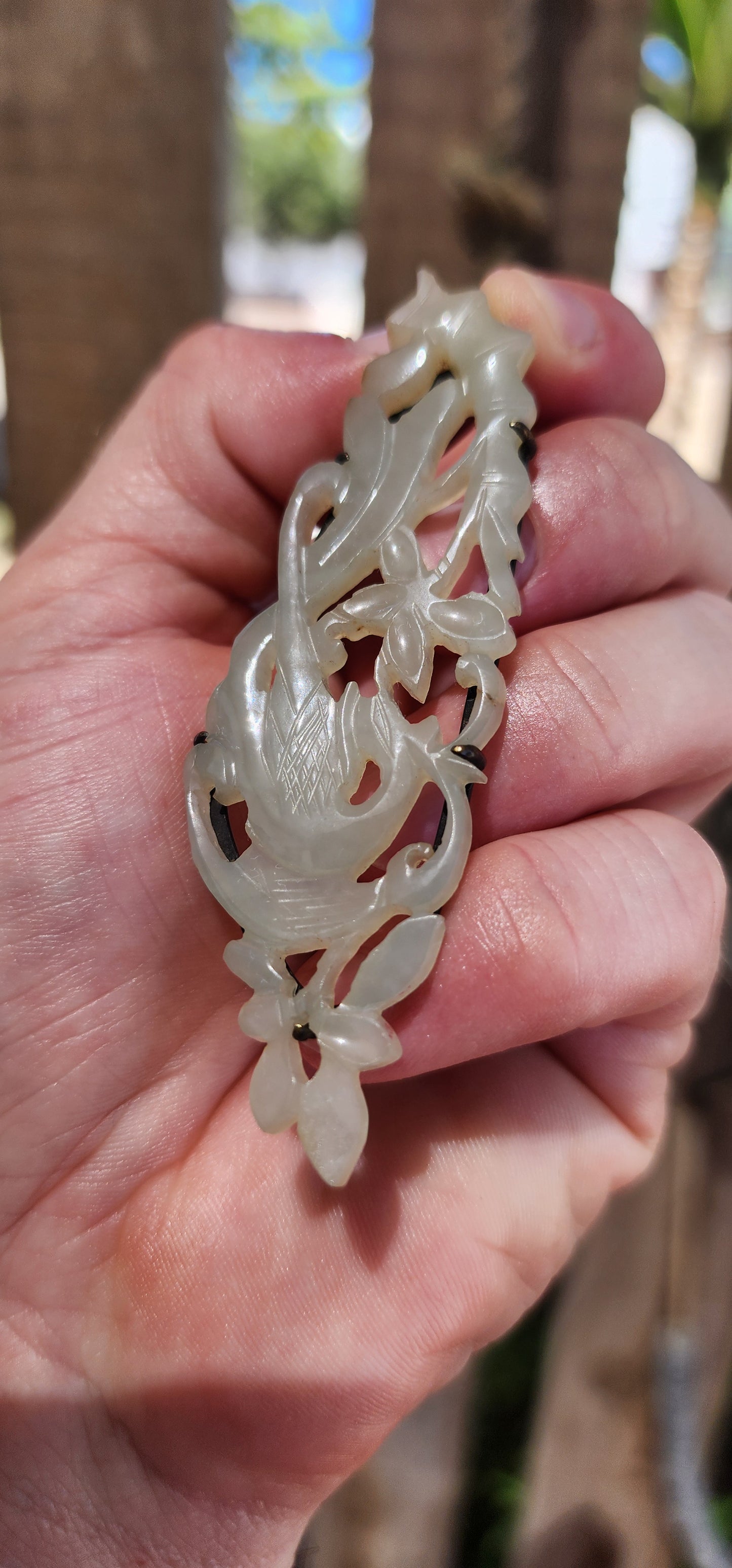 A truly soulful treasure from Imperial China, this generously sized pendant is exquisitely hand-carved from pale celadon Hetian (Hotan) jade and dates to the Qing Dynasty (circa mid–late 19th century, approx. 1800s).