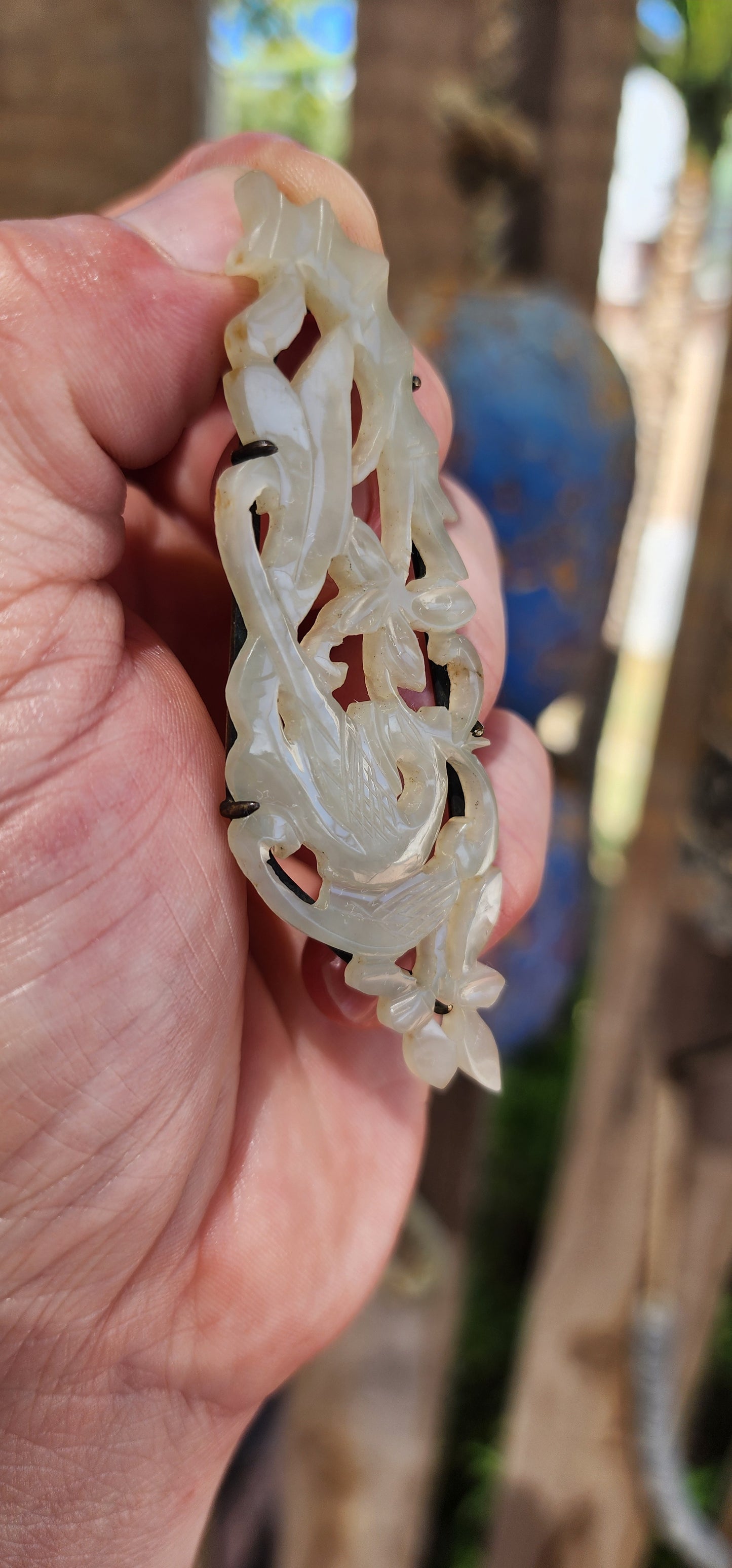A truly soulful treasure from Imperial China, this generously sized pendant is exquisitely hand-carved from pale celadon Hetian (Hotan) jade and dates to the Qing Dynasty (circa mid–late 19th century, approx. 1800s).
