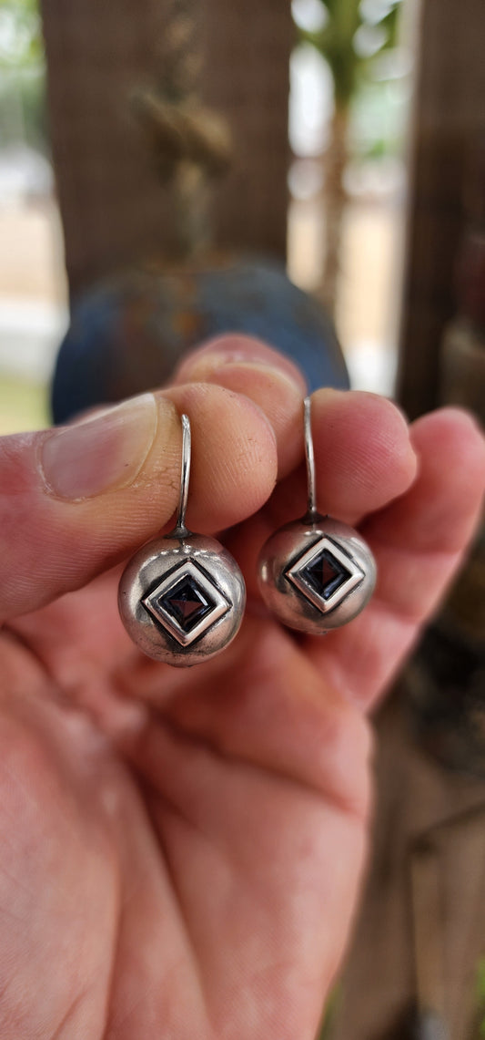 Modernist Sterling Silver & Sky Blue Topaz Drop Earrings.