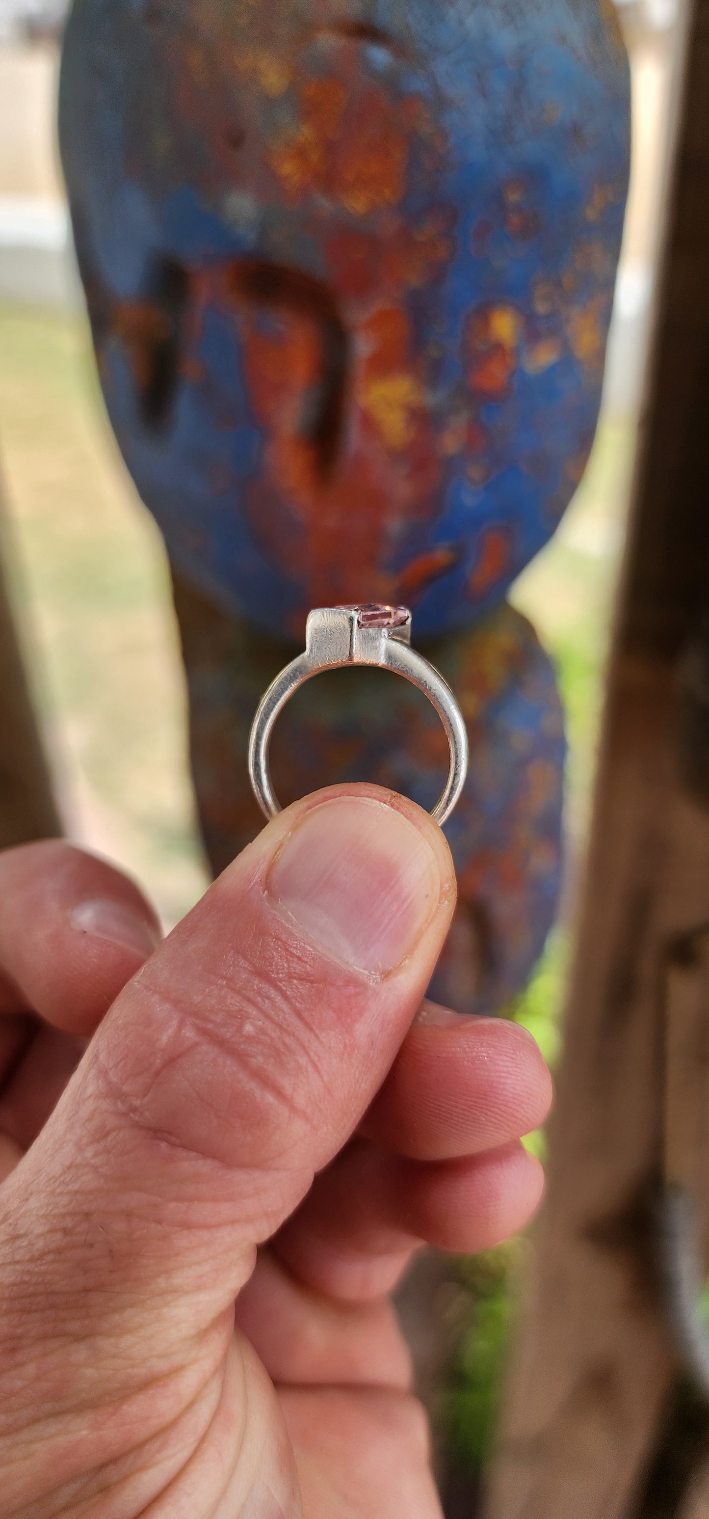 Modernist Sterling Silver Pink CZ Solitaire Ring.