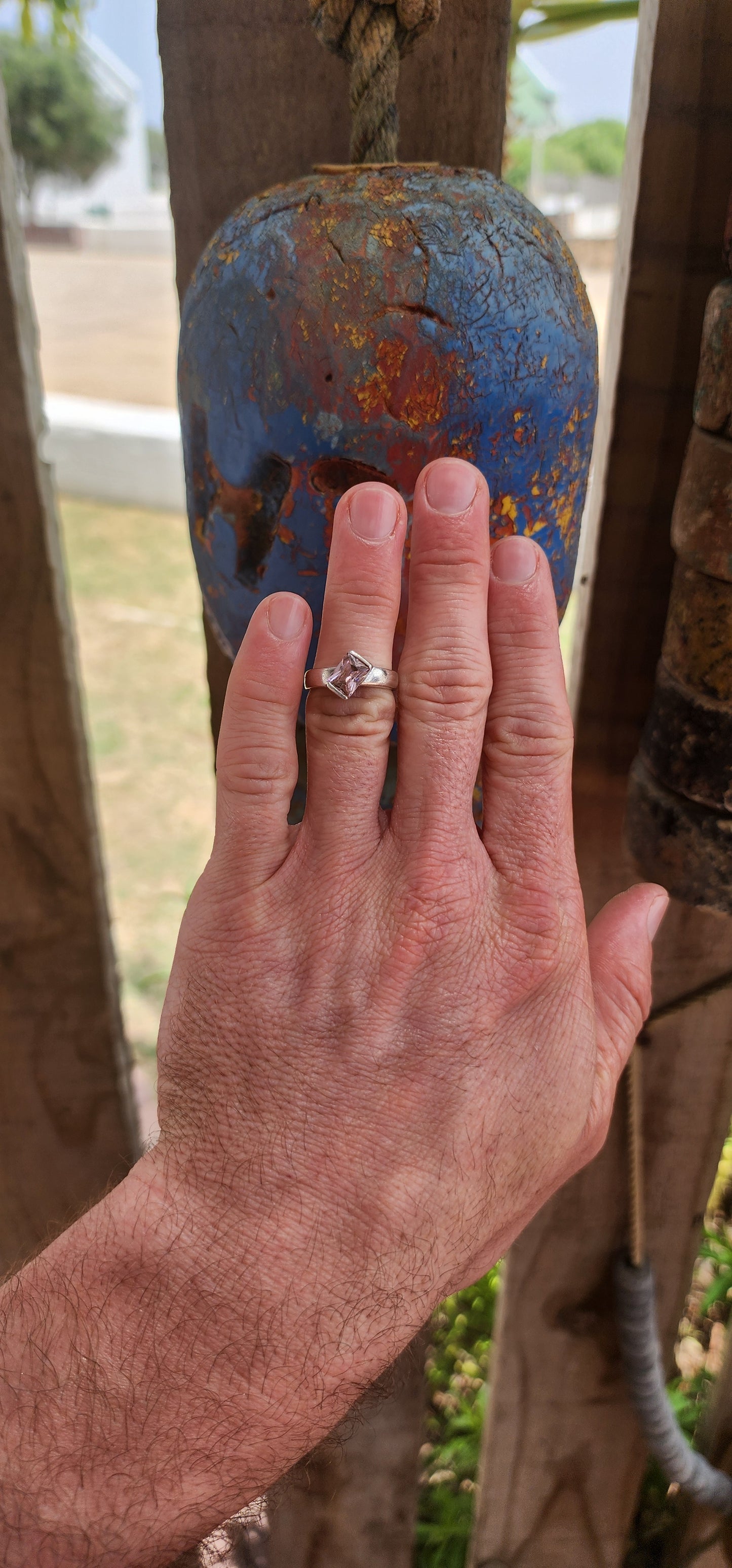 Modernist Sterling Silver Pink CZ Solitaire Ring.