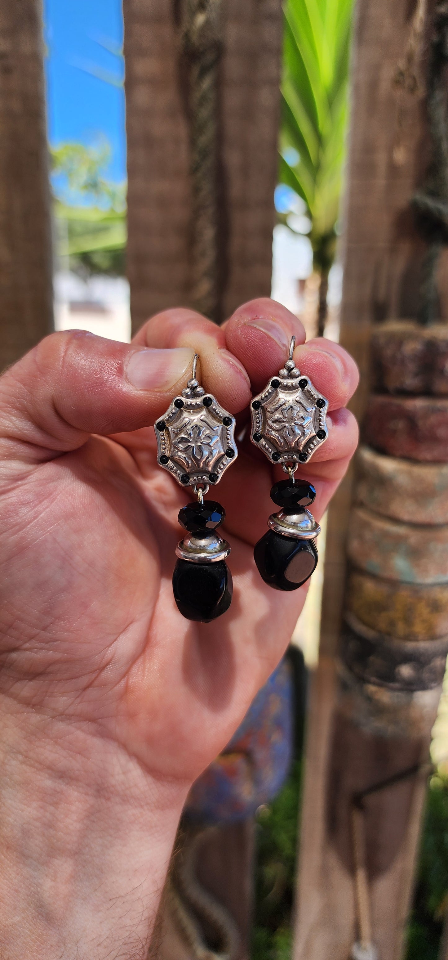 A bold and seriously striking pair of designer costume drop earrings by Israeli jewellery house DANON.