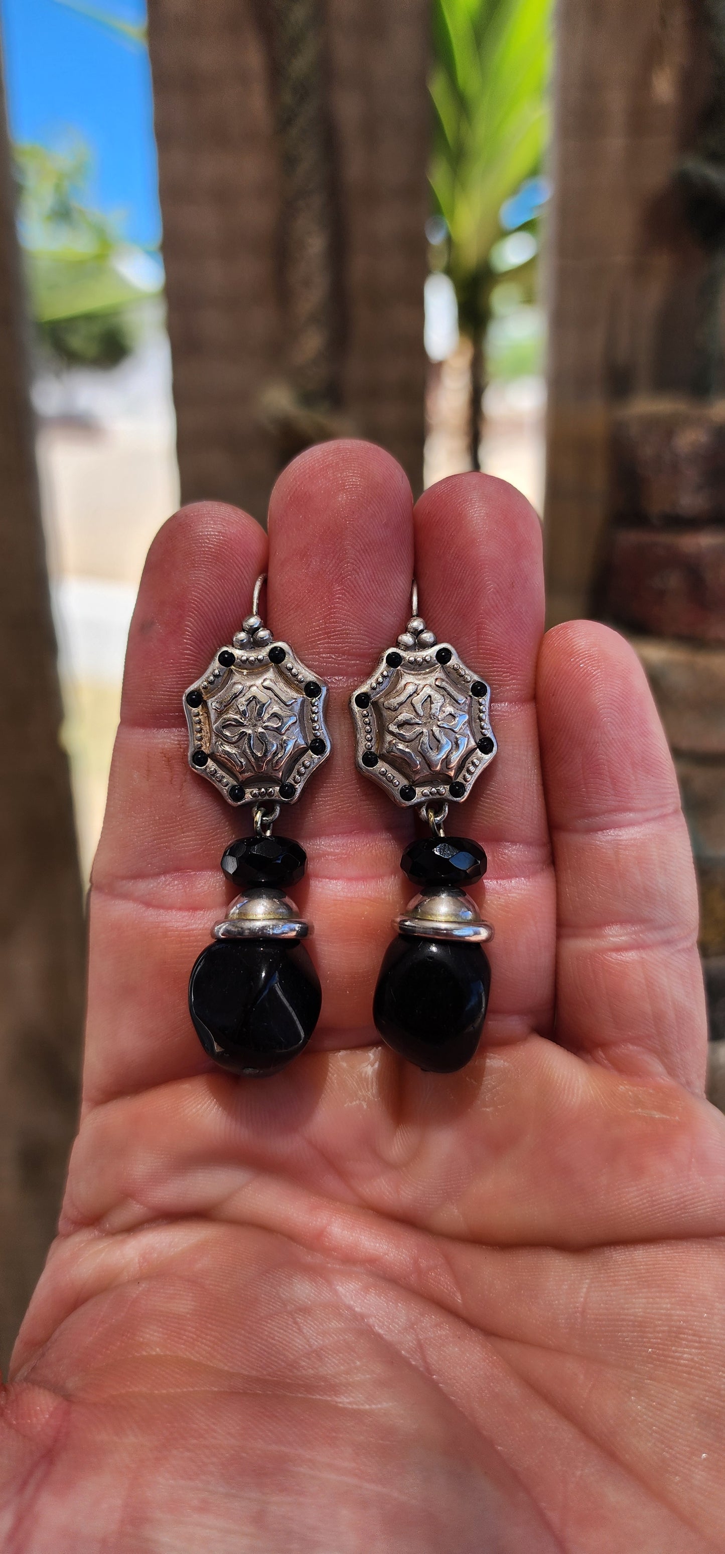 A bold and seriously striking pair of designer costume drop earrings by Israeli jewellery house DANON.