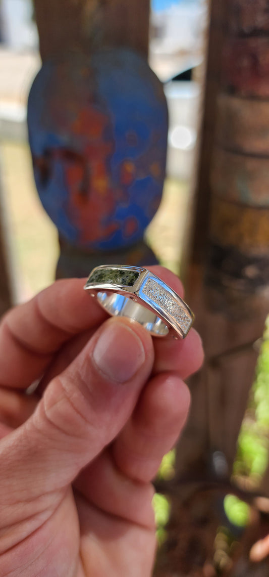 FOR THE BOYS — Chunky Modernist Jade Inlay Ring (Sterling Silver).