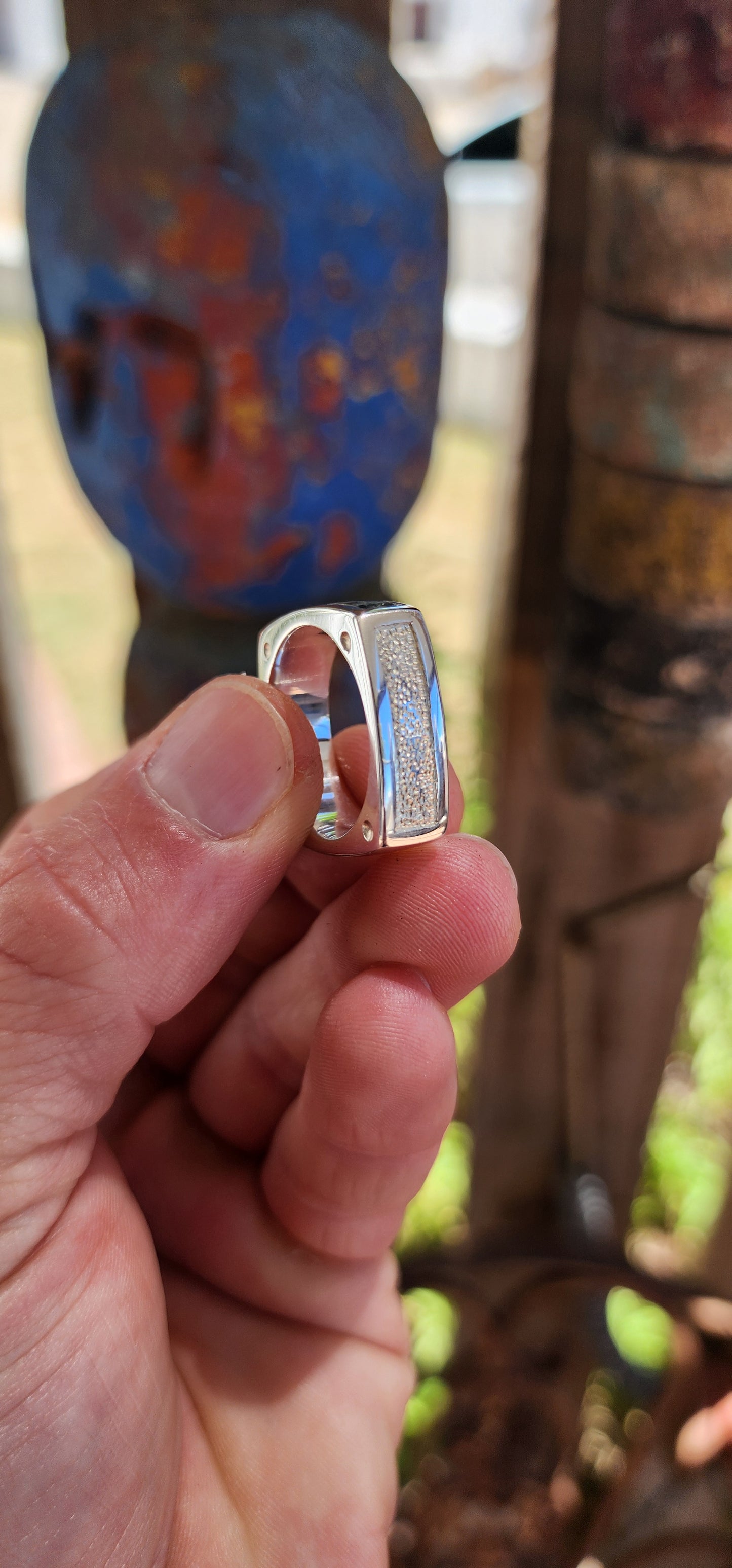 FOR THE BOYS — Chunky Modernist Jade Inlay Ring (Sterling Silver).