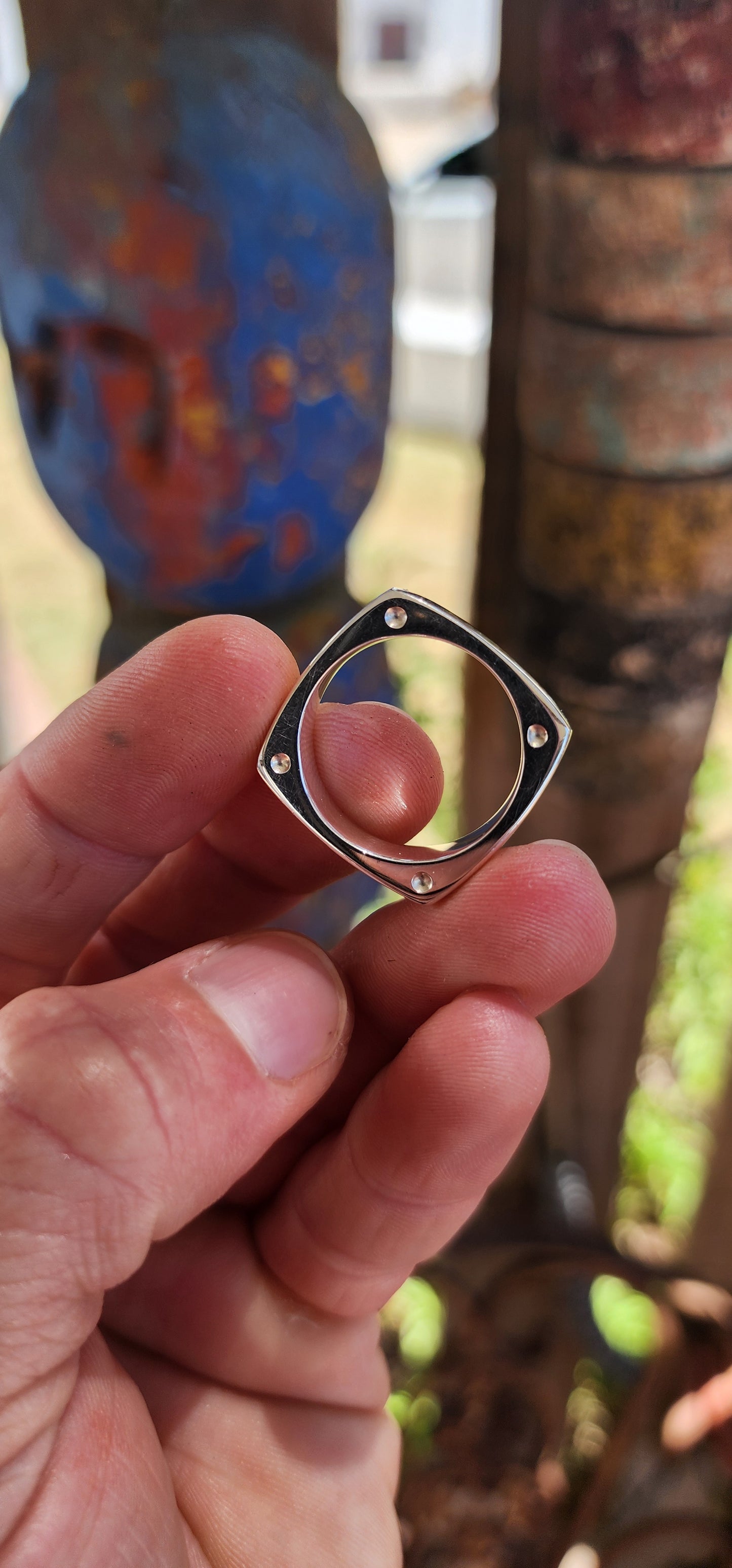 FOR THE BOYS — Chunky Modernist Jade Inlay Ring (Sterling Silver).