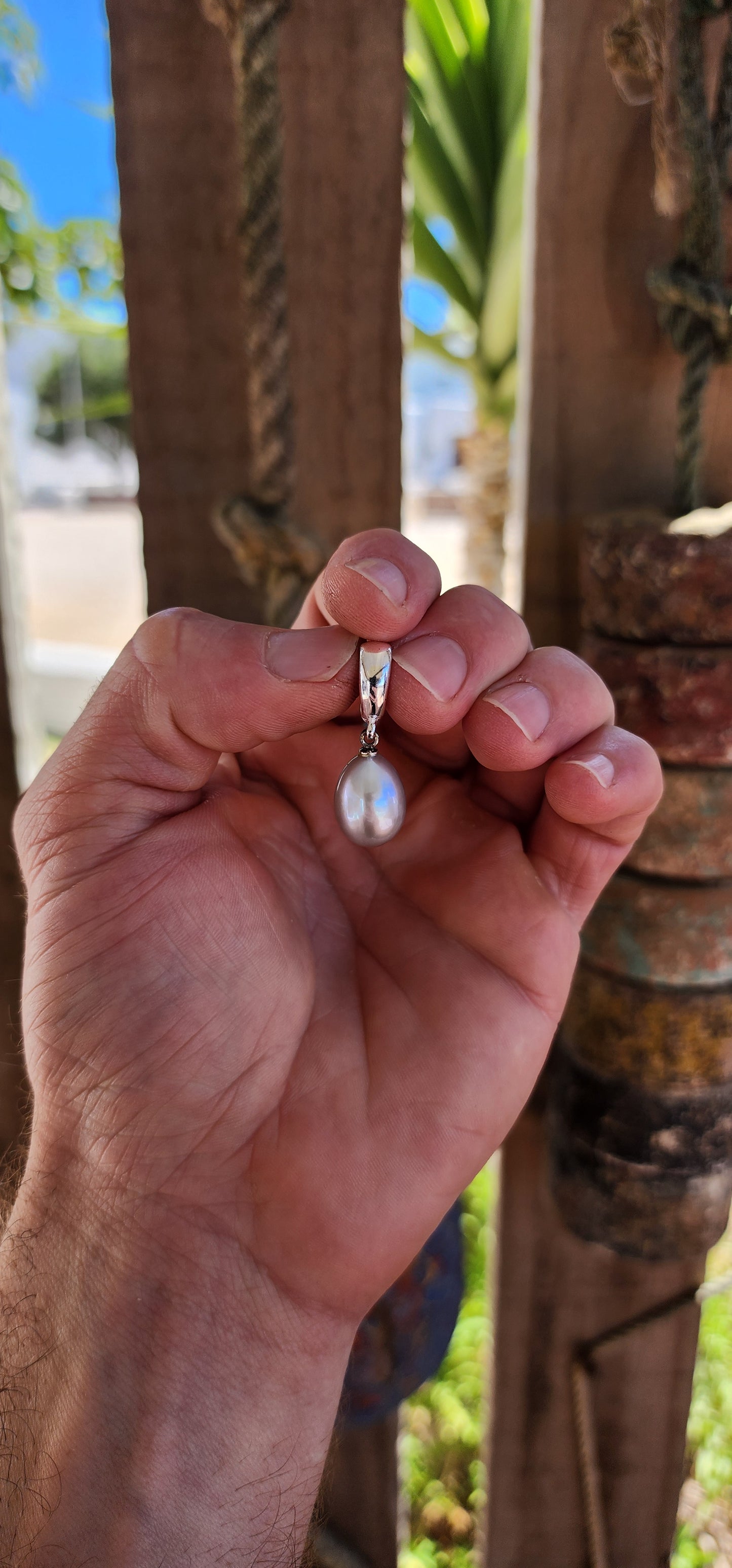 Classic Sterling Silver & Smoky Grey Pearl Enhancer Pendant.