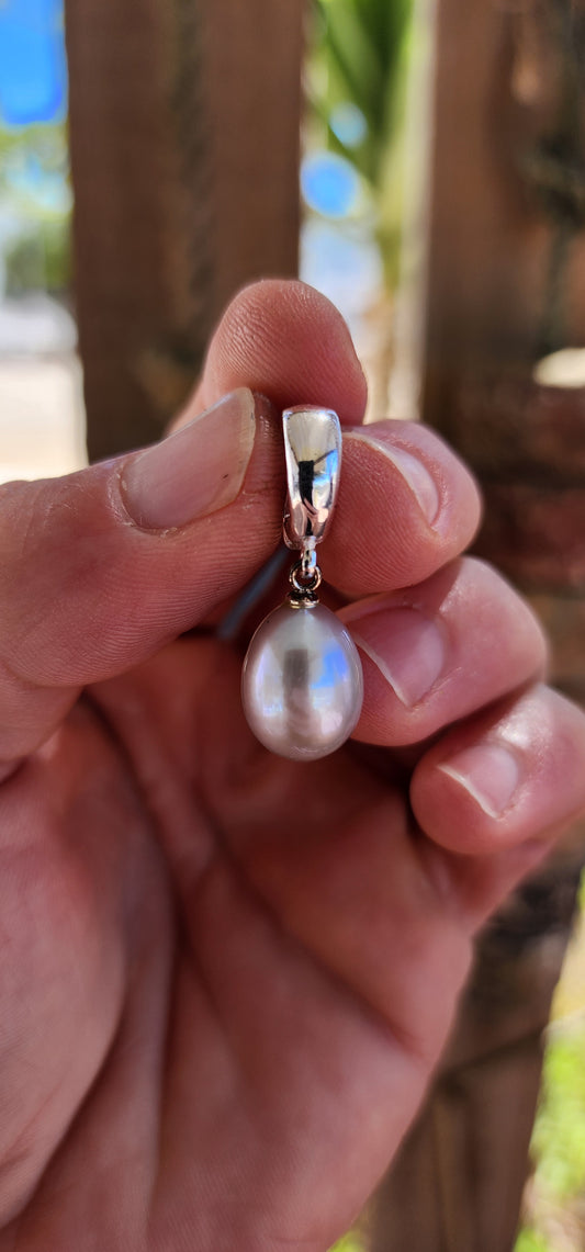 Classic Sterling Silver & Smoky Grey Pearl Enhancer Pendant.