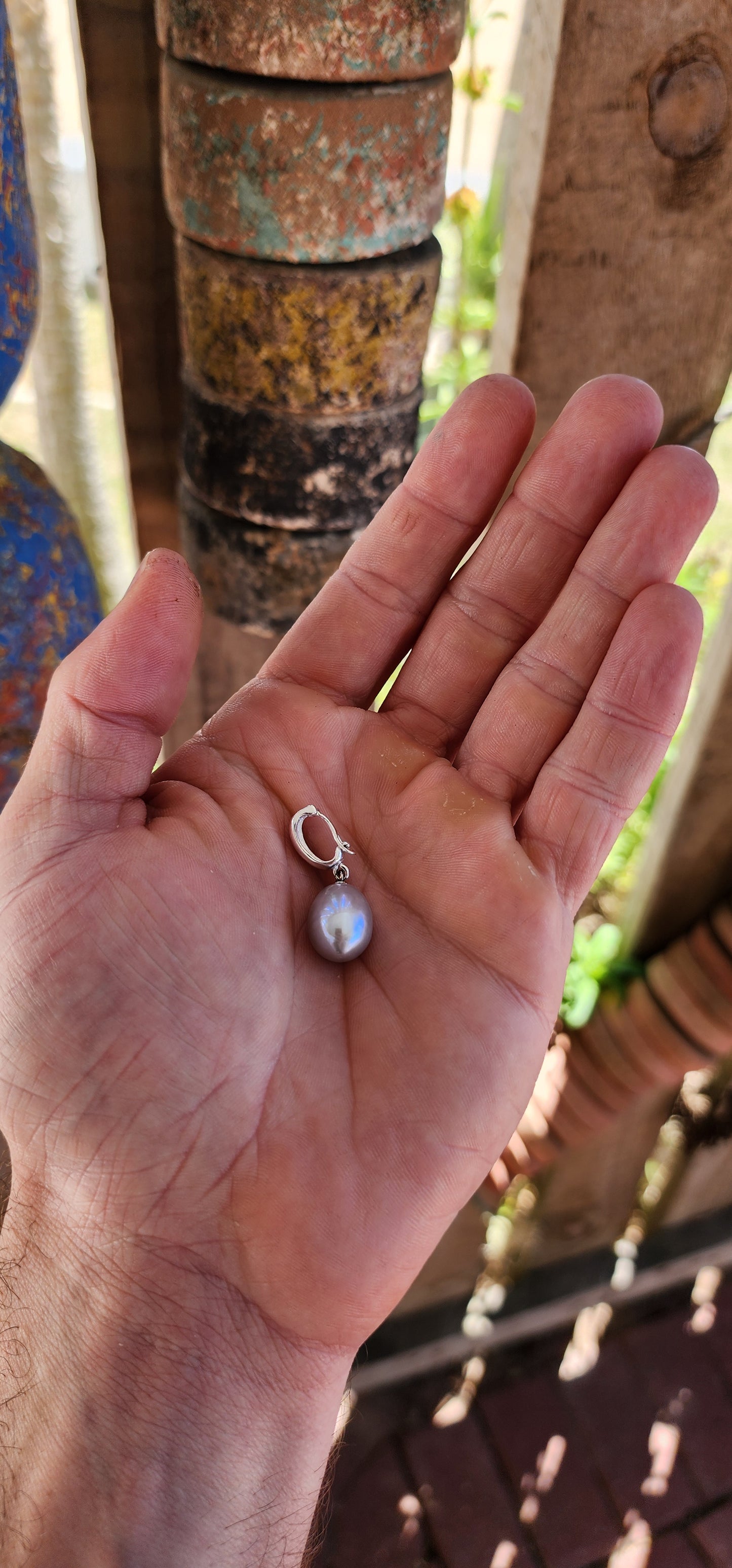 Classic Sterling Silver & Smoky Grey Pearl Enhancer Pendant.