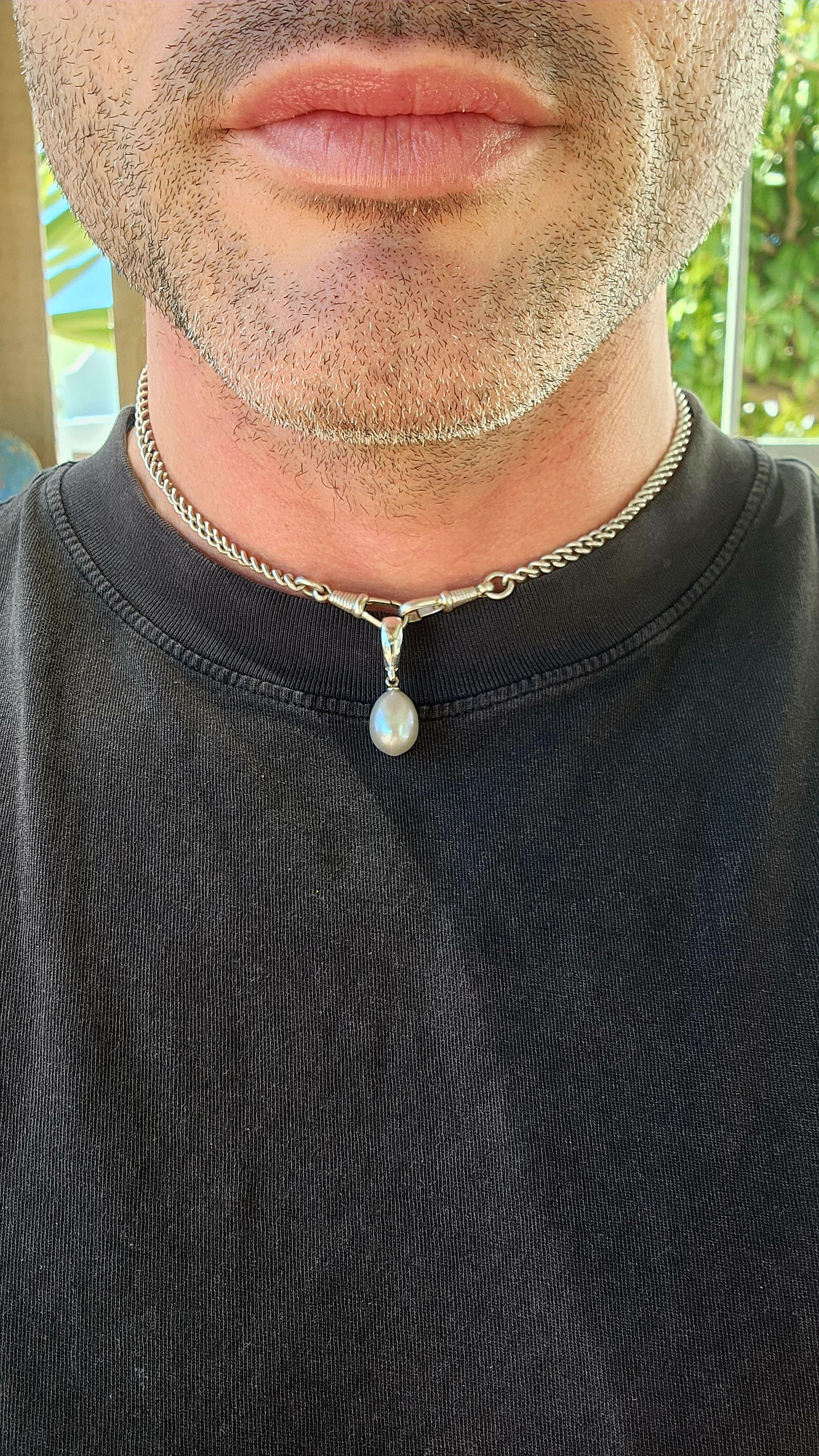 Classic Sterling Silver & Smoky Grey Pearl Enhancer Pendant.