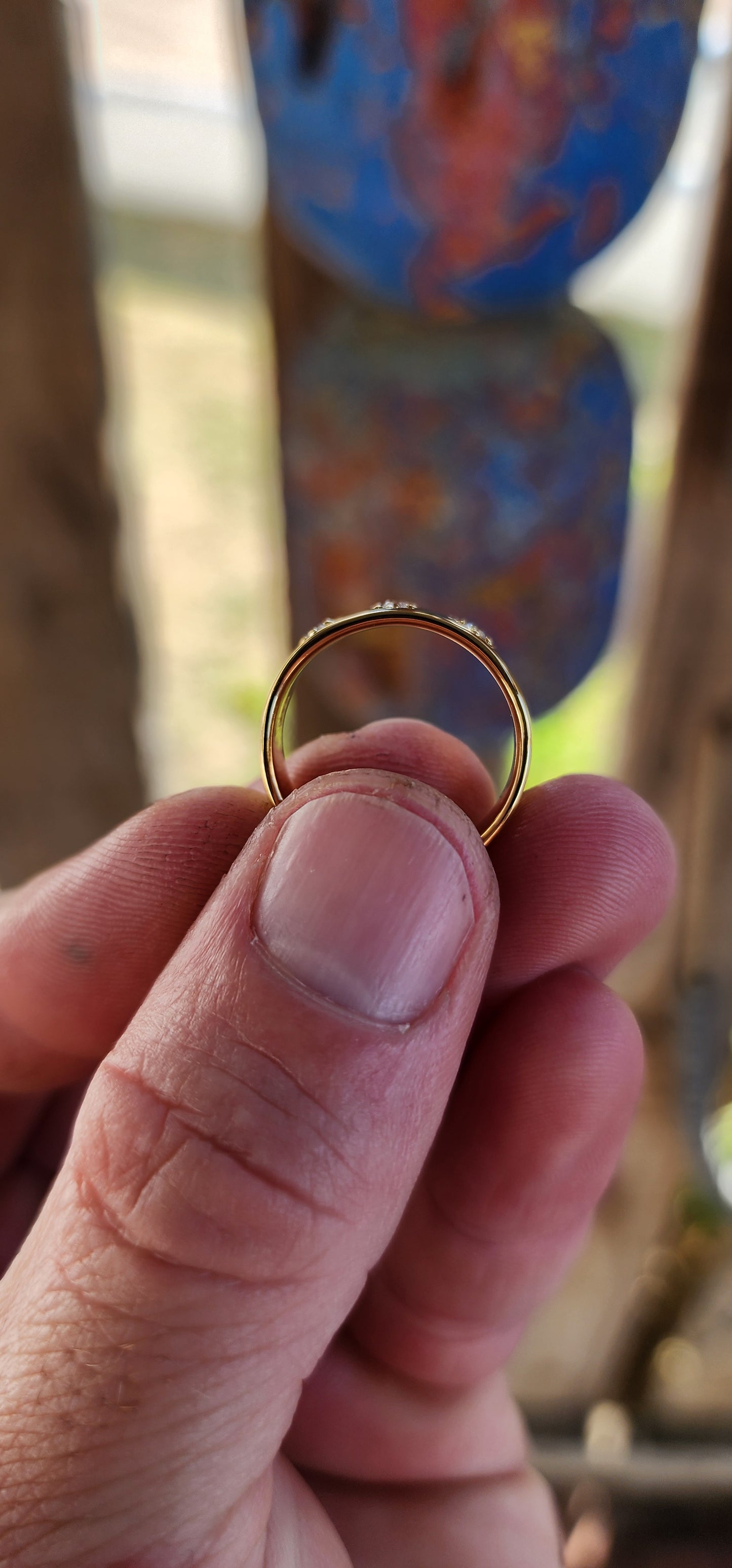 This striking unisex Victorian-revival diamond gypsy ring is crafted in solid sterling silver and finished in a rich, buttery layer of 18ct yellow gold plating, giving the band a glowing, antique-gold warmth that feels both classic and enduring.