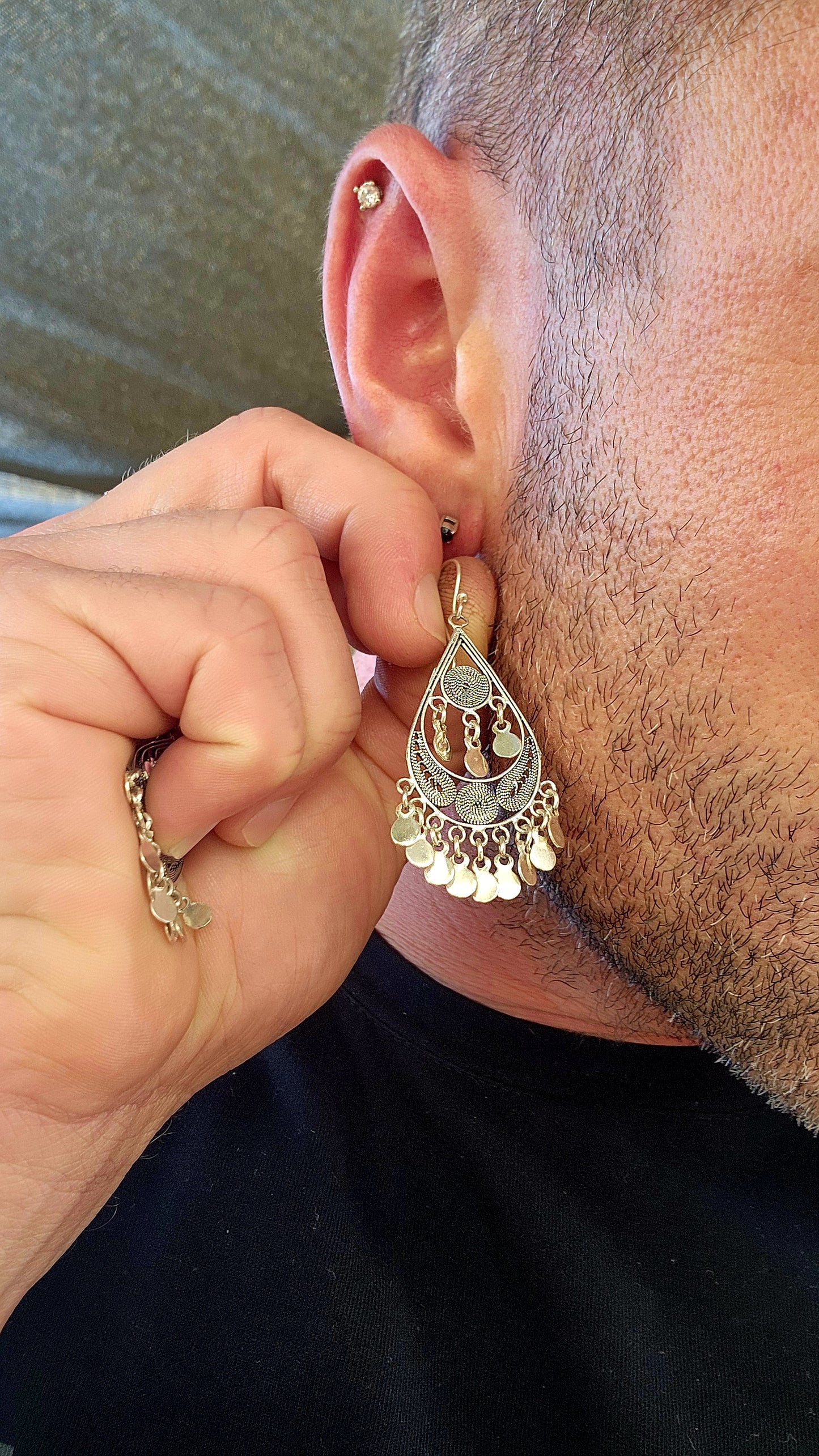 A dreamy pair of vintage ethnic-inspired bohemian sterling silver drop earrings — light, musical and full of that wanderlust gypsy energy.