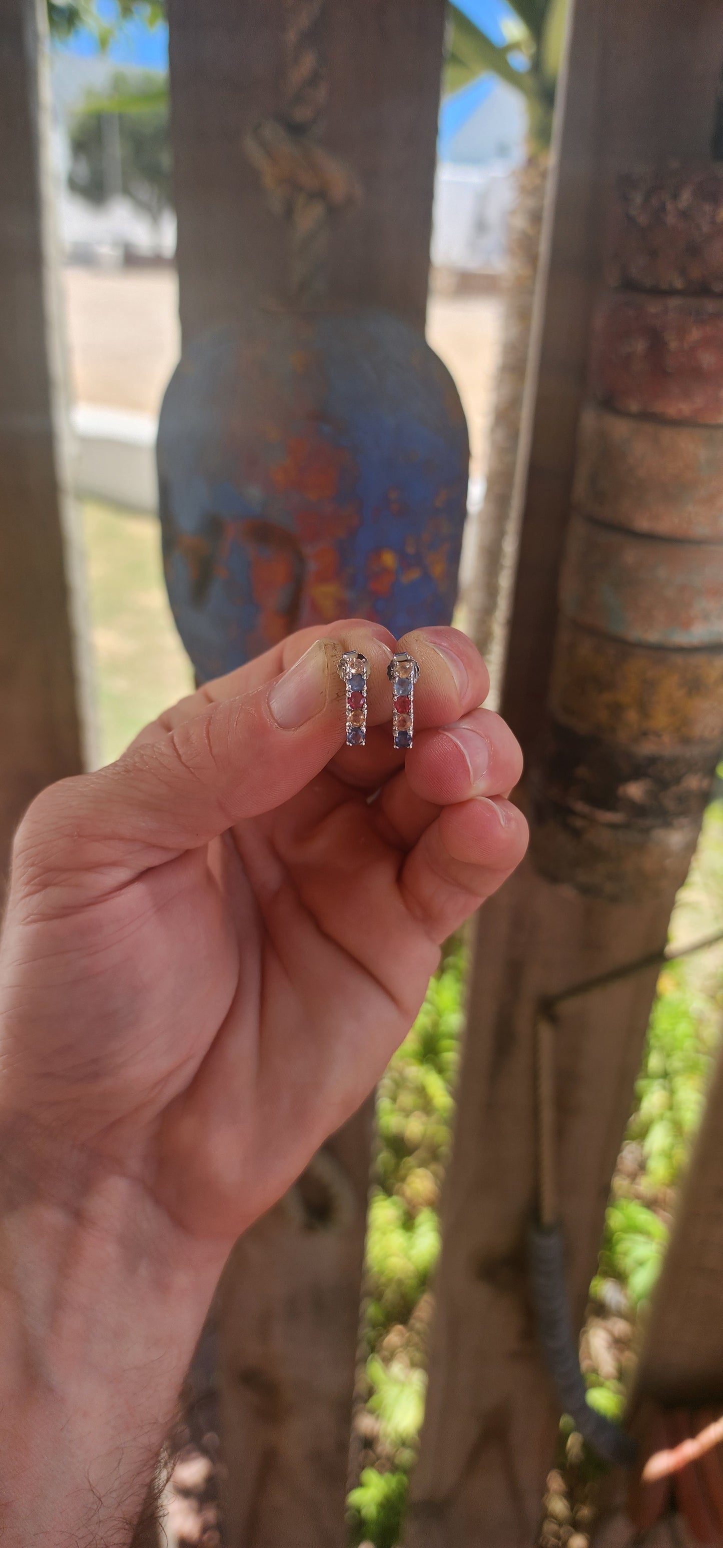 Multicolour Sapphire Linear Stud Earrings.