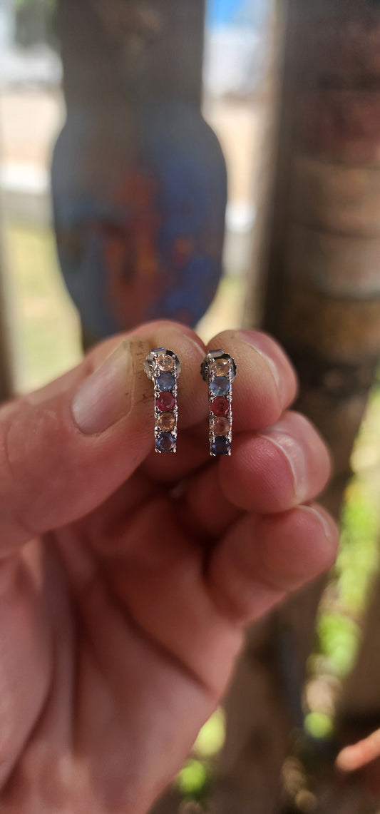Multicolour Sapphire Linear Stud Earrings.