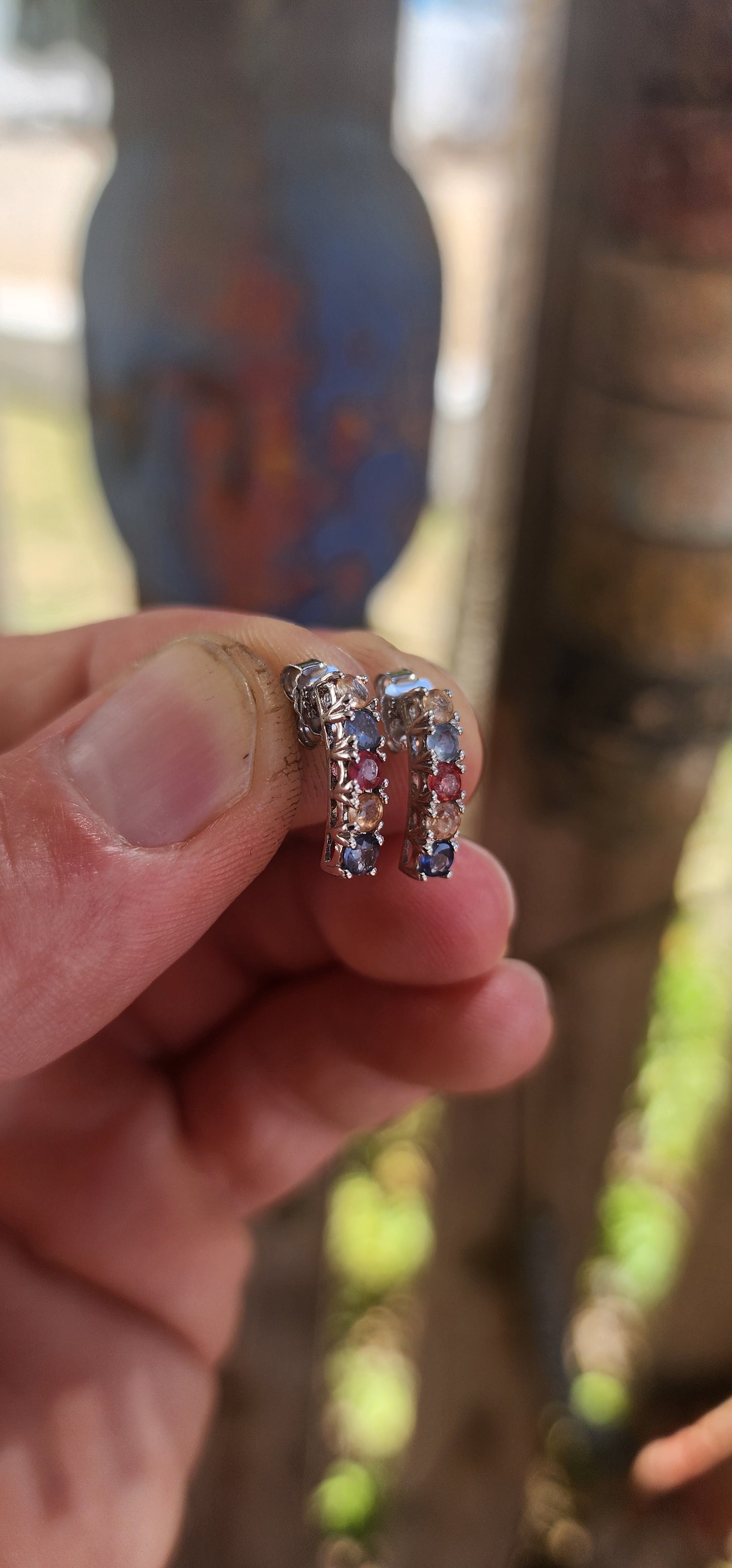 Multicolour Sapphire Linear Stud Earrings.