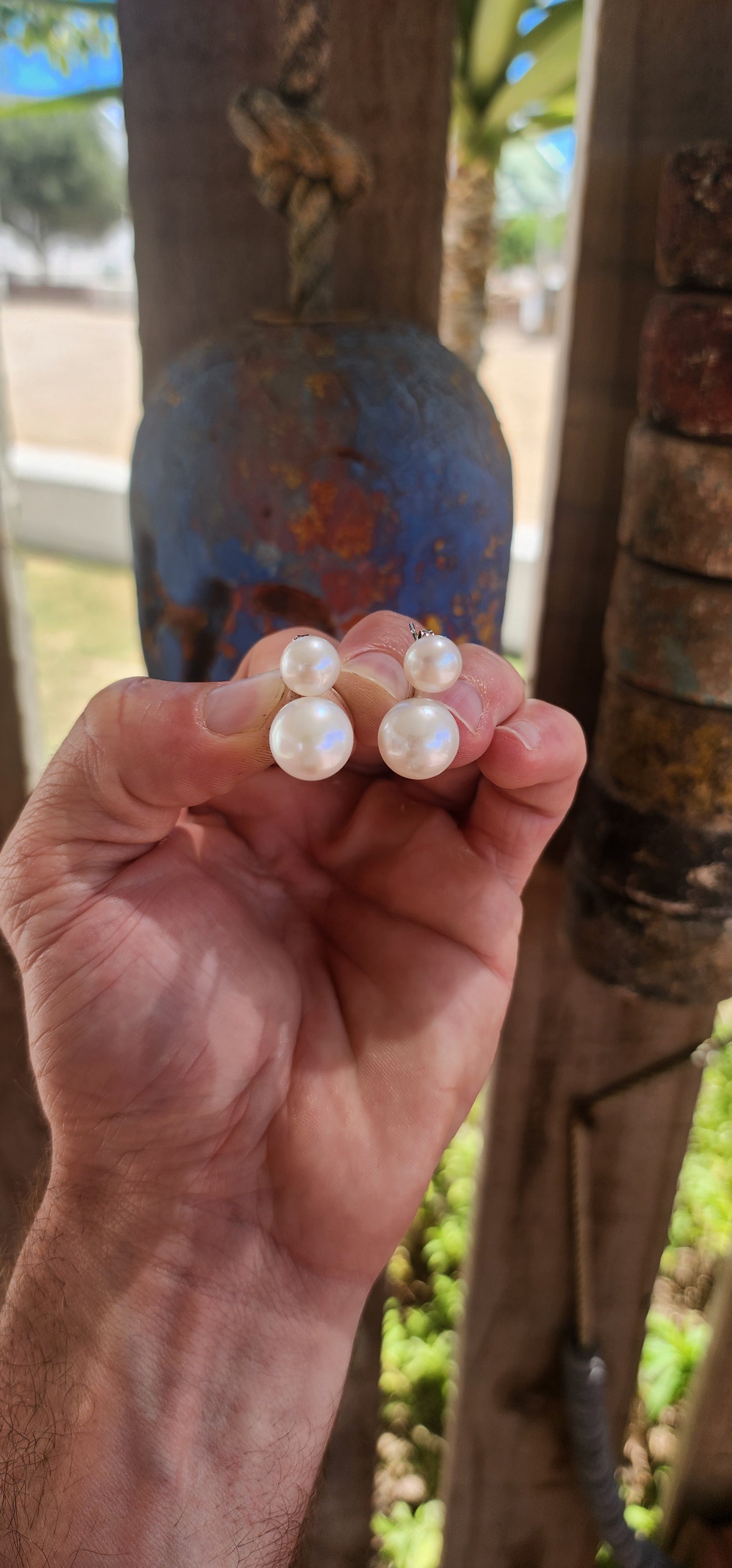 Contemporary Double Freshwater Pearl Illusion Stud Earrings.