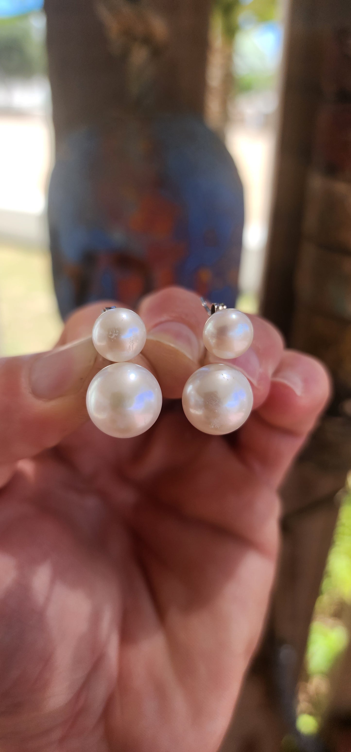 Contemporary Double Freshwater Pearl Illusion Stud Earrings.