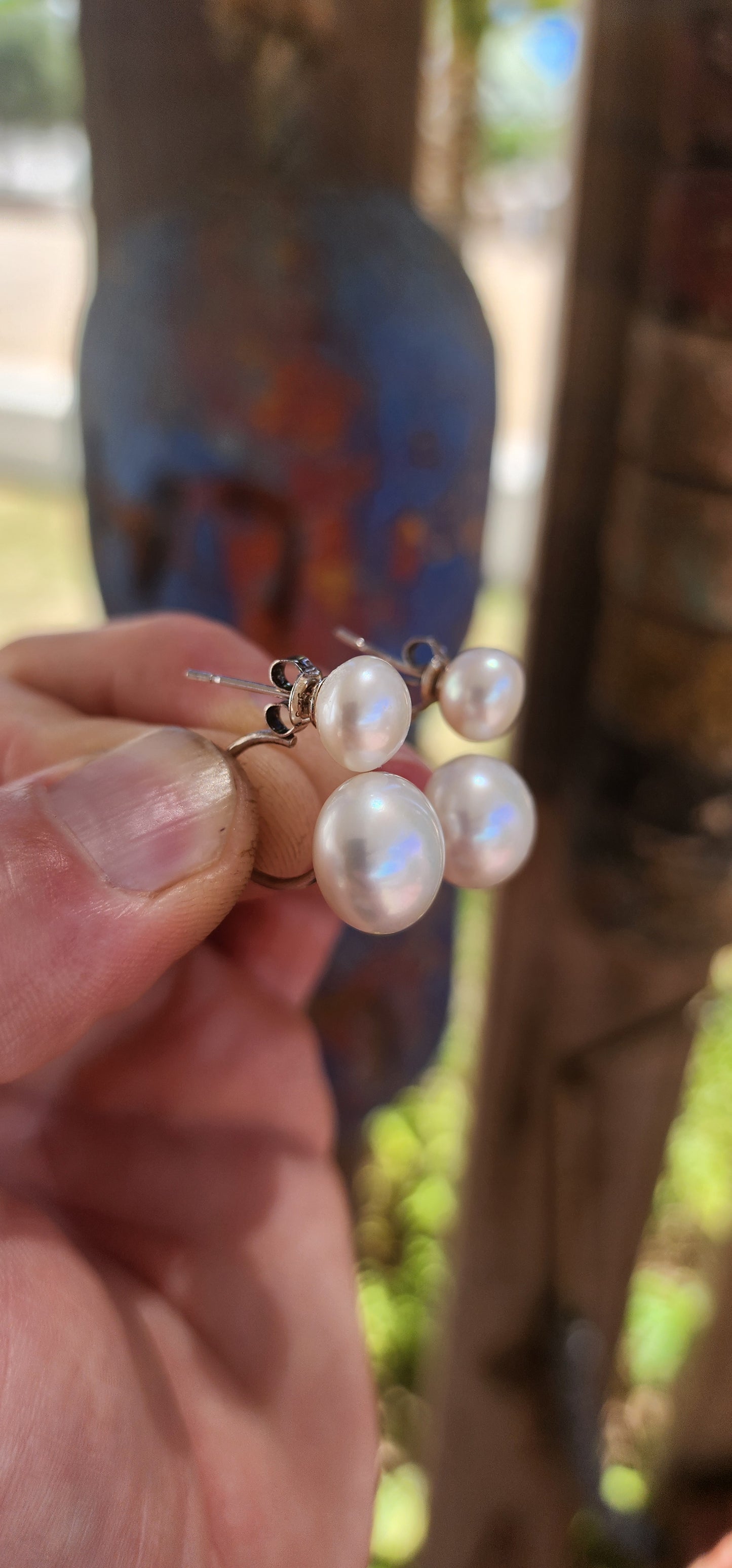 Contemporary Double Freshwater Pearl Illusion Stud Earrings.