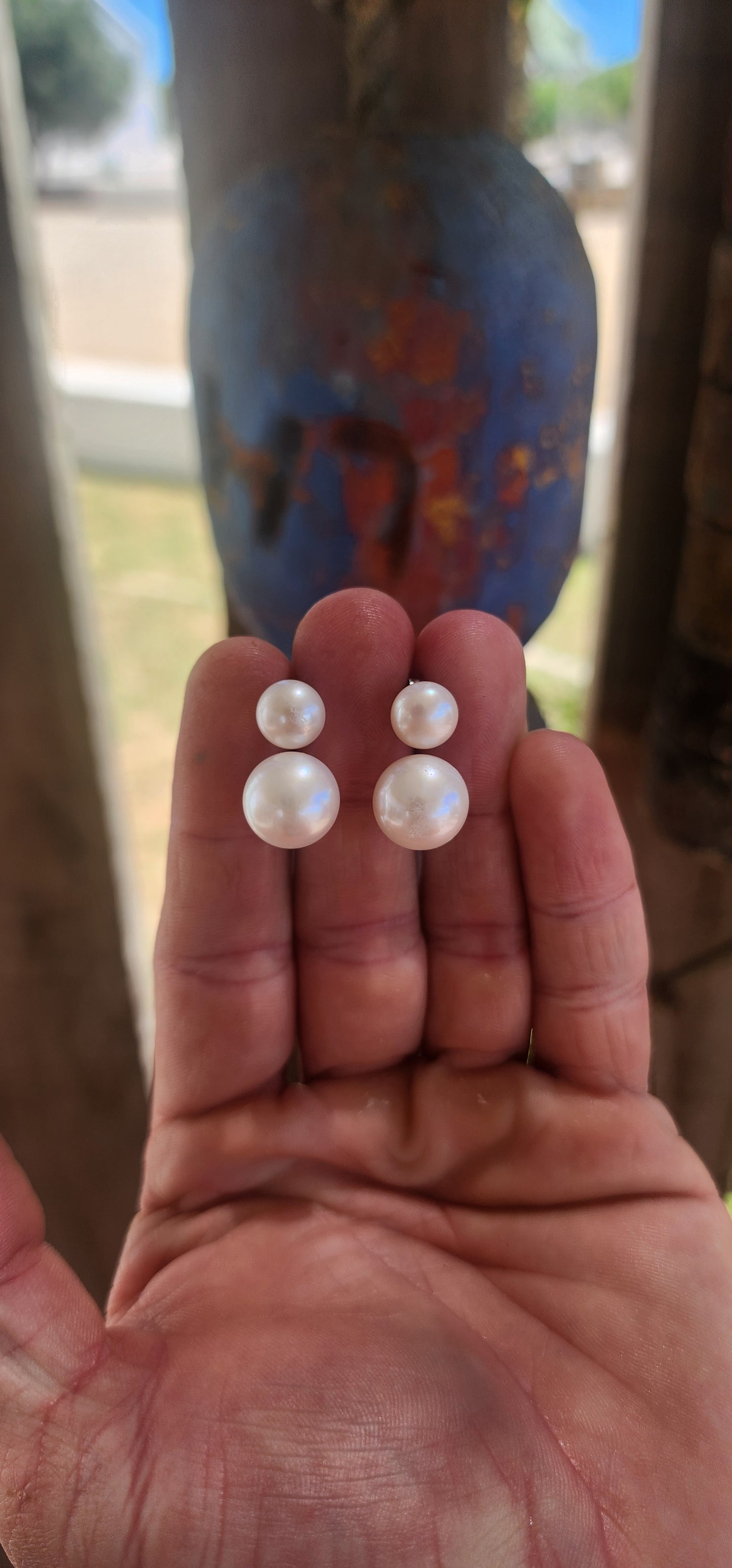 Contemporary Double Freshwater Pearl Illusion Stud Earrings.