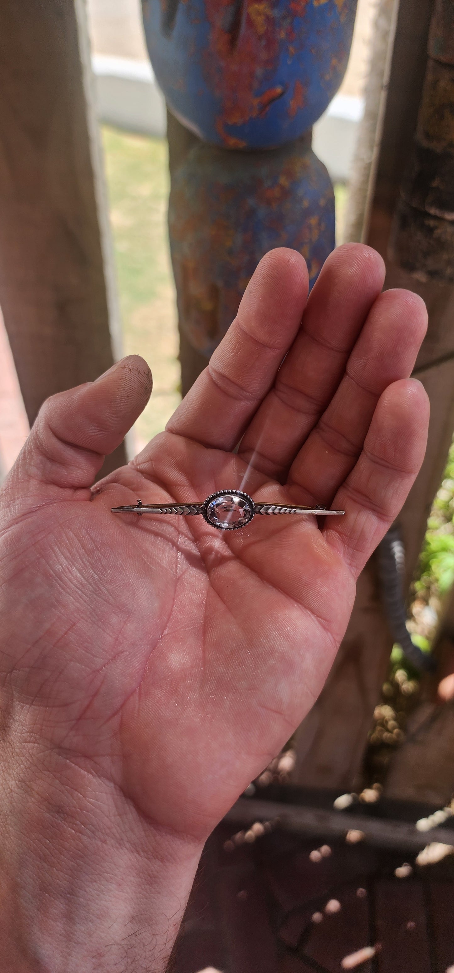 Art Deco Era Sterling Silver Quartz Bar Brooch.