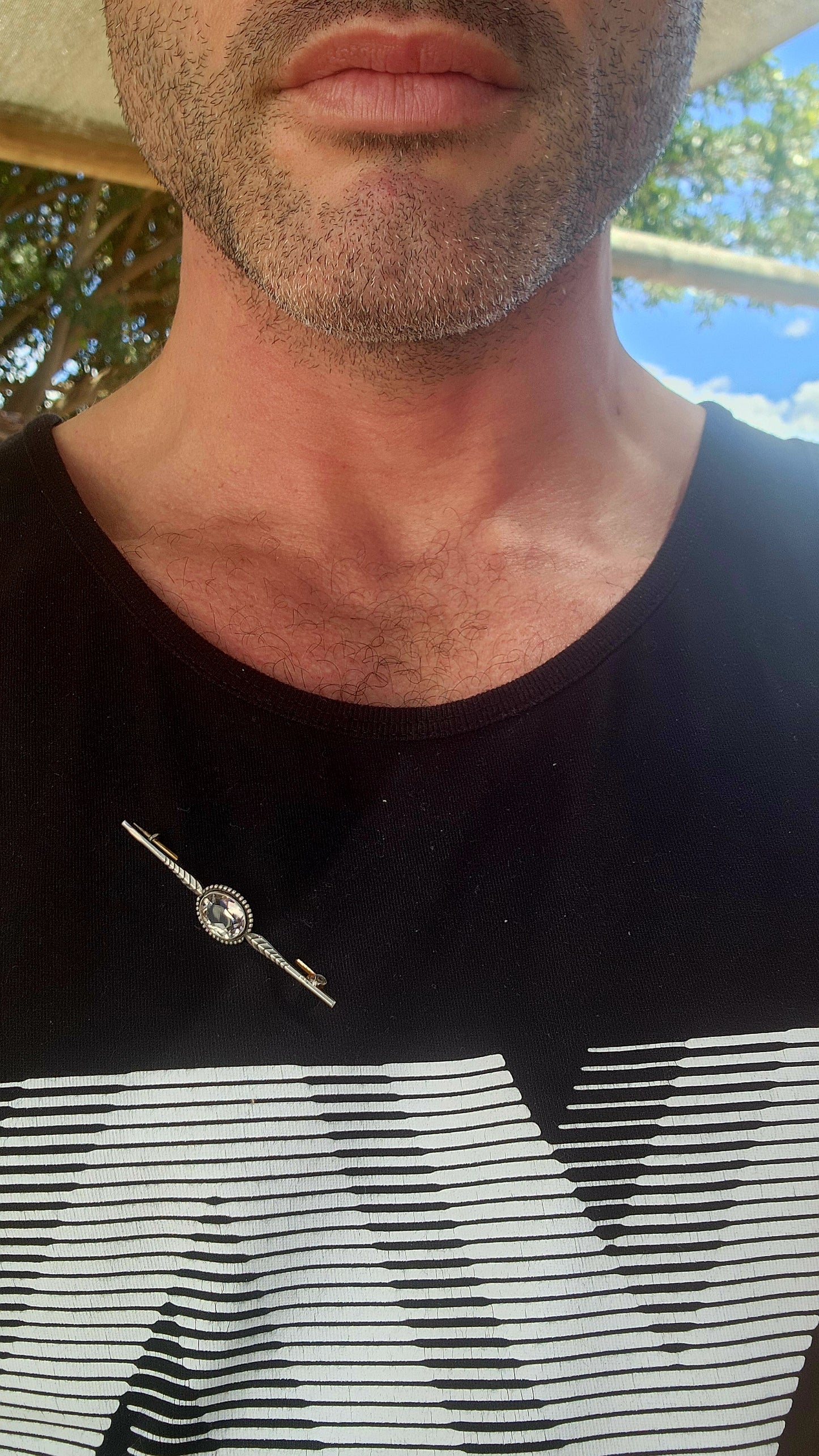 Art Deco Era Sterling Silver Quartz Bar Brooch.