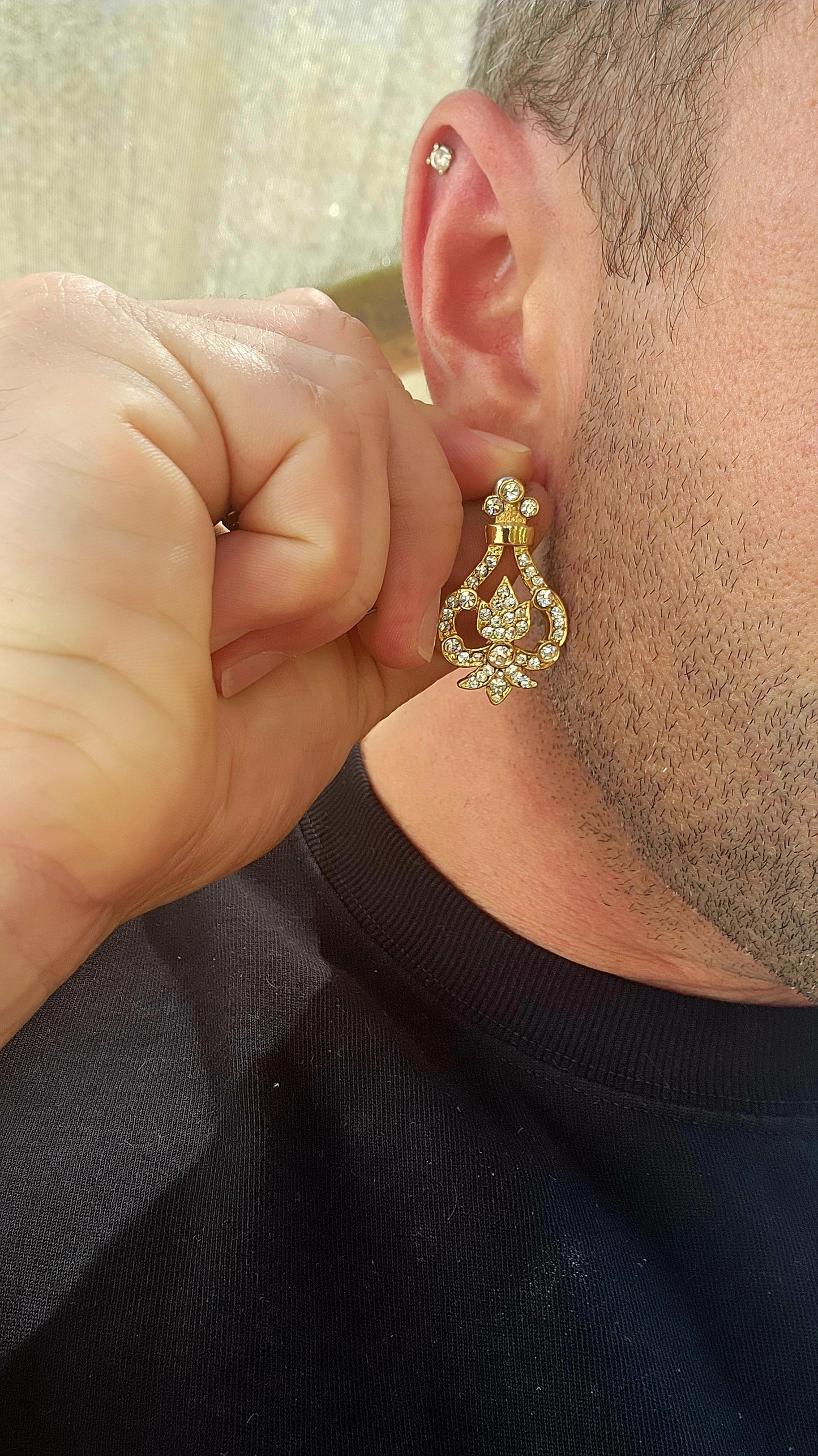 A beautiful pair of vintage costume designer earrings by Dick & Co., known for producing elegant, high-quality costume jewellery pieces with a strong focus on sparkle and m design.