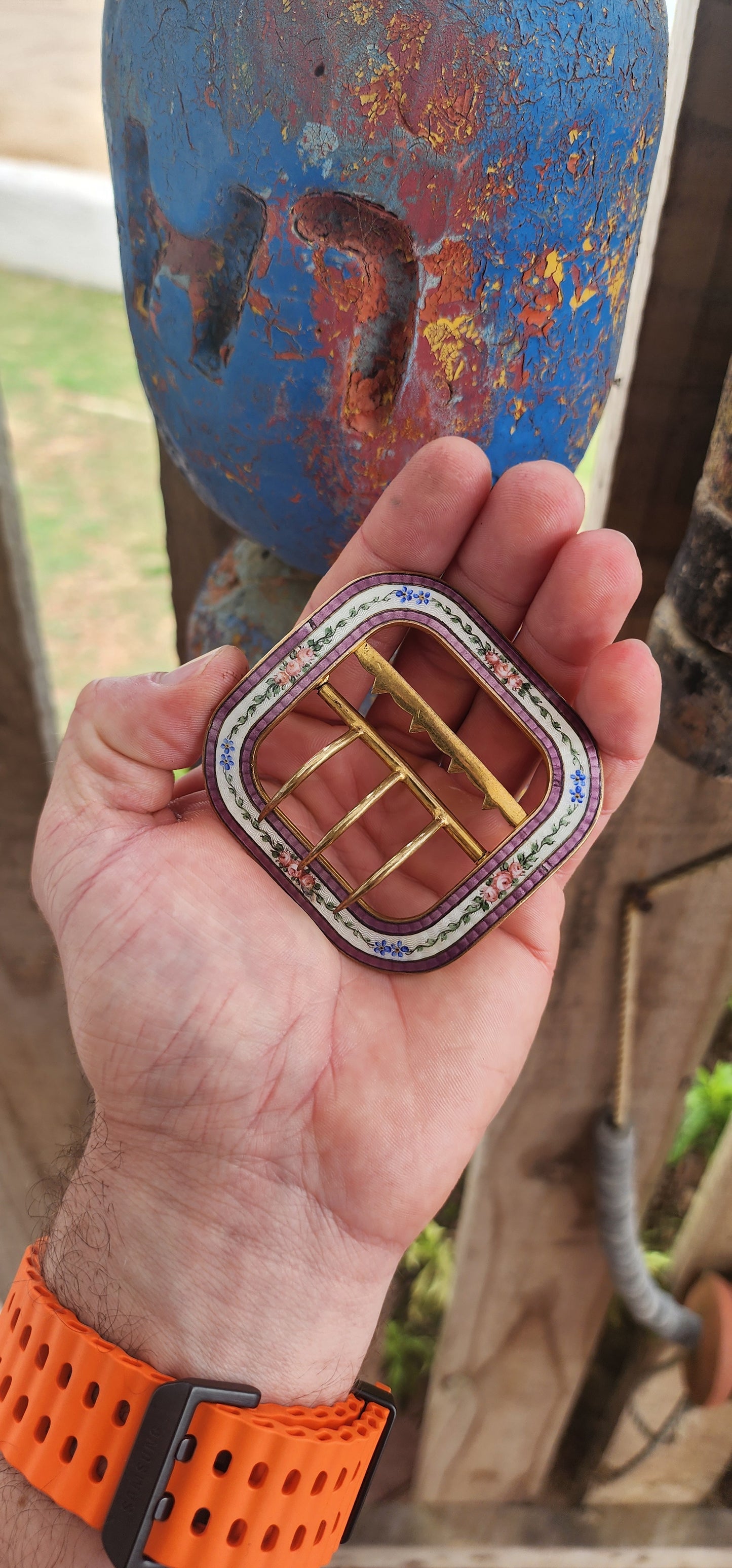 This stunning Art Deco era belt buckle, dating to around the 1920s, is a beautiful blend of craftsmanship and decorative artistry.