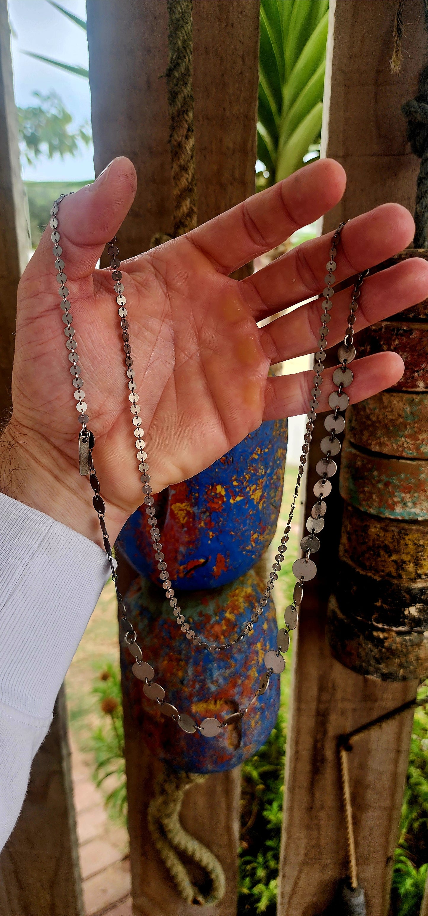 This unusual extra-length designer necklace is crafted by renowned Israeli jewellery designer Hagar Satat — known for her architectural, industrial-inspired pieces that balance femininity with raw structure.