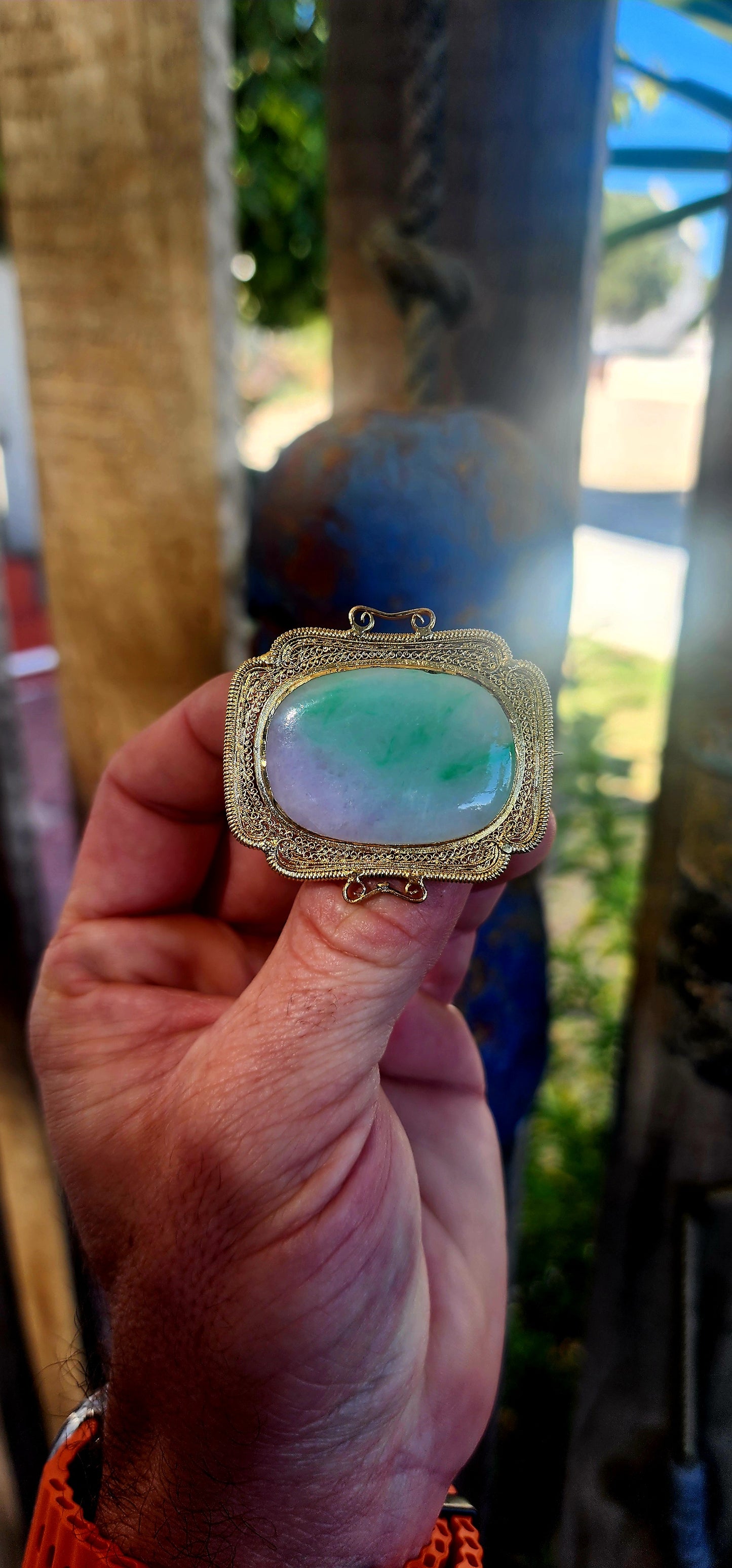 Antique Victorian Chinese Export Jadeite Brooch.An exceptional antique treasure from the Victorian era — and a remarkable example of early Chinese export craftsmanship.