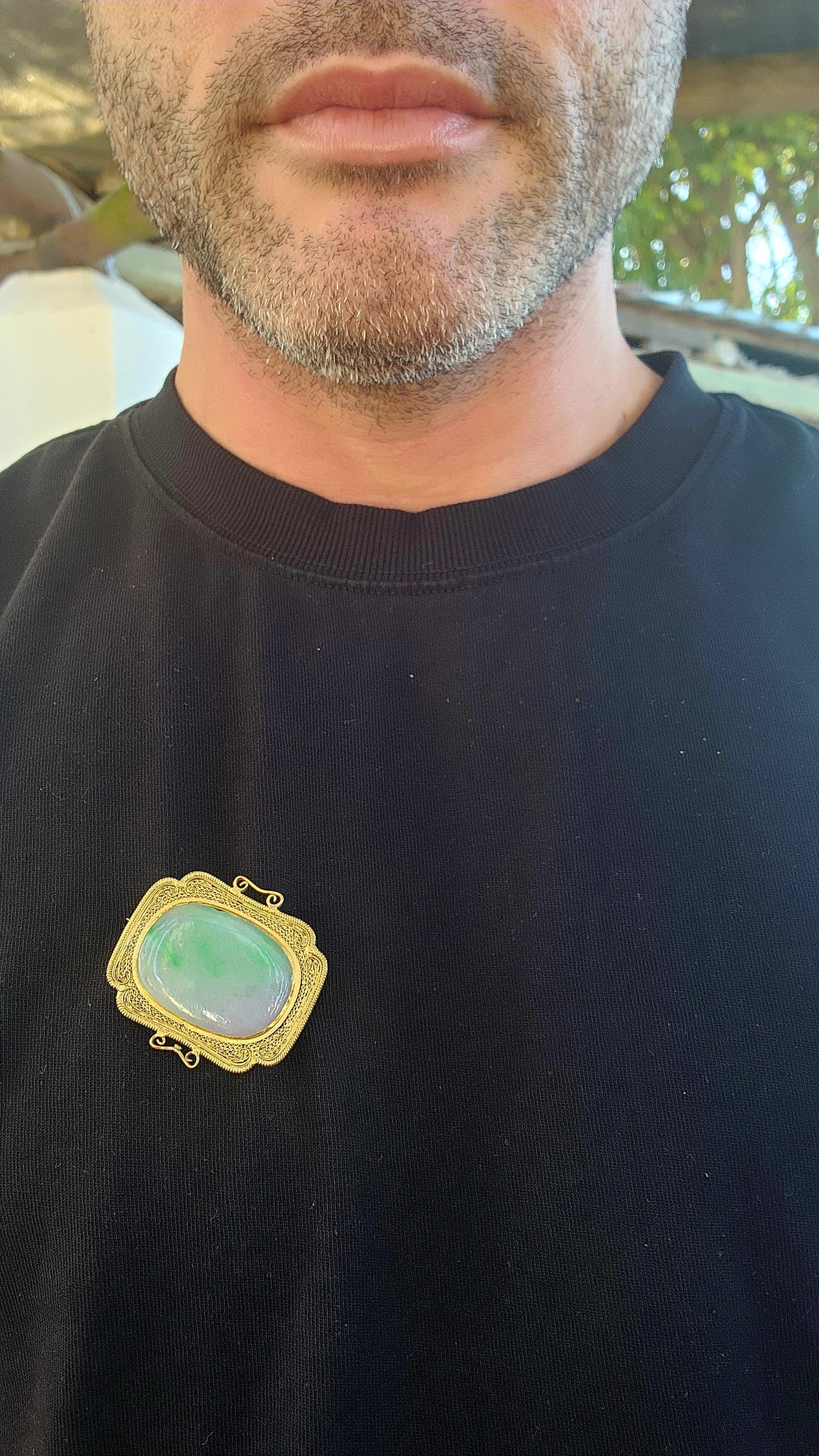 Antique Victorian Chinese Export Jadeite Brooch.An exceptional antique treasure from the Victorian era — and a remarkable example of early Chinese export craftsmanship.