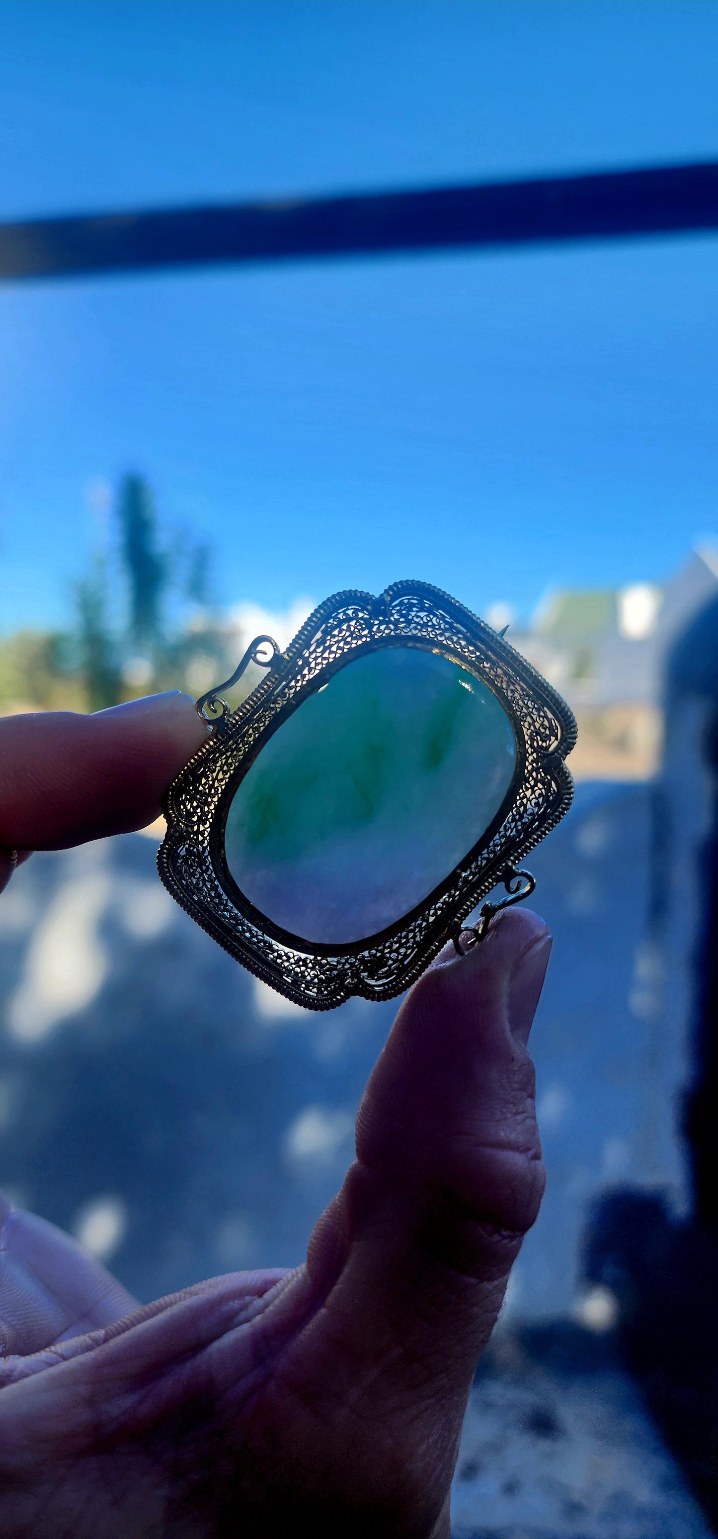 Antique Victorian Chinese Export Jadeite Brooch.An exceptional antique treasure from the Victorian era — and a remarkable example of early Chinese export craftsmanship.