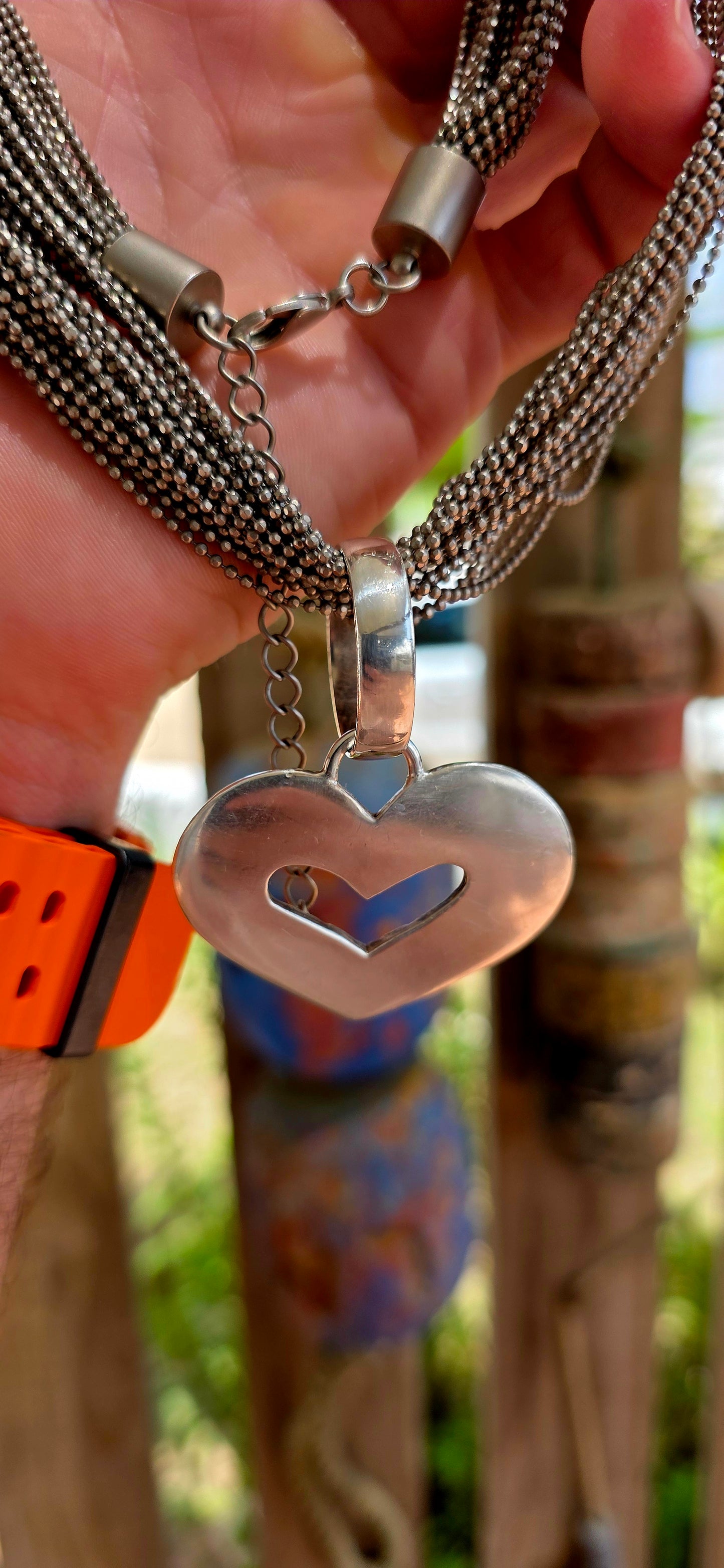 Chunky Multi-Ball Link Chain with Oversized Sterling Silver Heart.
